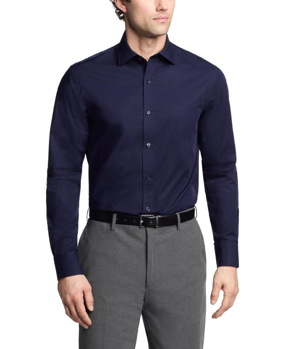 Tommy Hilfiger Mens Slim fit Dress Shirt XL 17.5 in 34-35 Navy Blue Solid