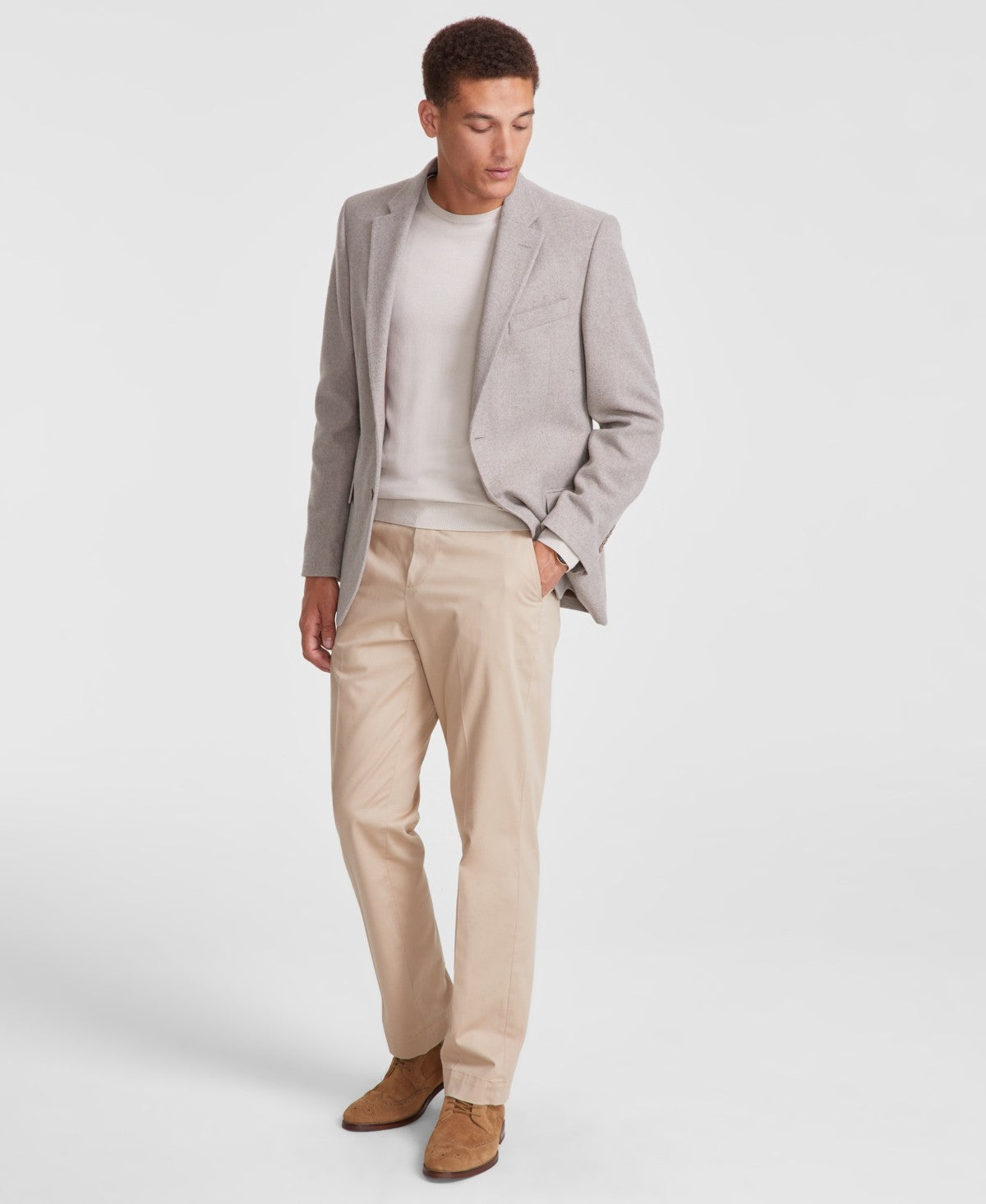 Nautica Men's Modern-Fit Solid Tweed Sport Coat Blazer 40L Tan Solid
