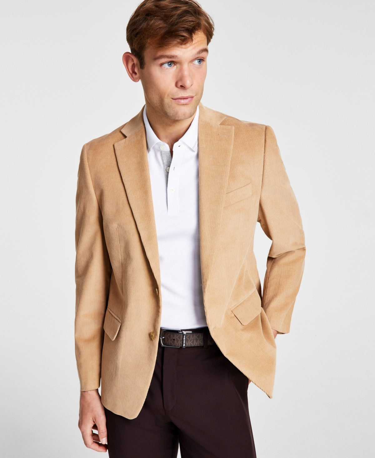 Michael Kors Mens Classic fit Sport Coat Blazer 52 R Beige Solid Stretch