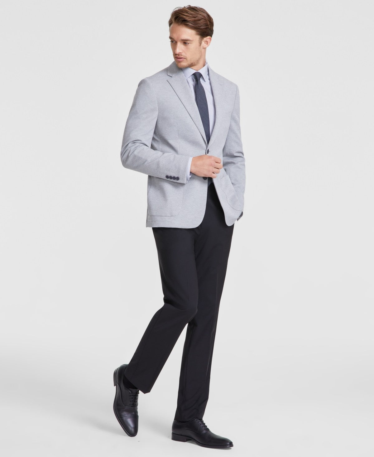 Calvin Klein Mens Slim fit Knit Sport Coat Blazer 42 L Light Gray Solid