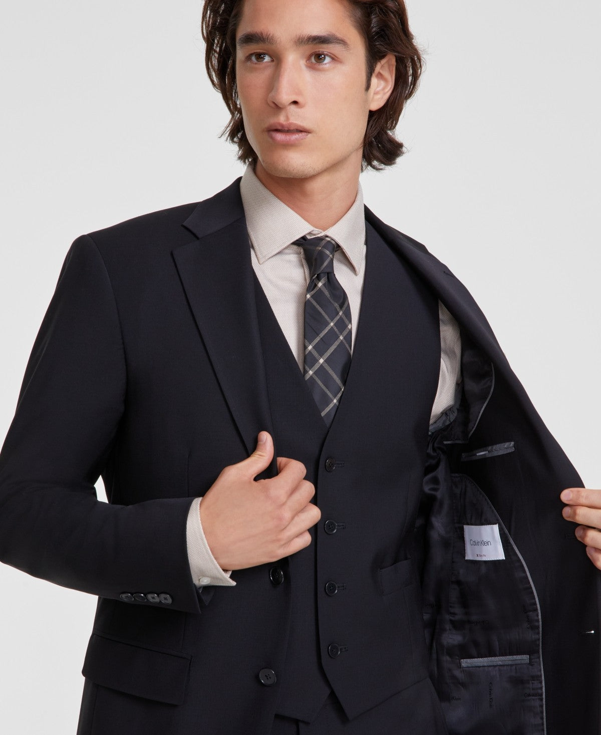 Calvin Klein Mens Slim fit Wool Suit Jacket Blazer 38 R Black Solid Stretch