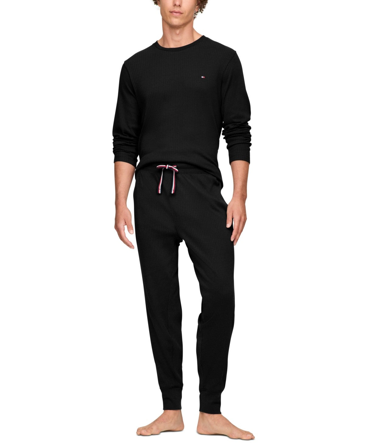Tommy Hilfiger Mens Thermal Long Sleeve Pajama Shirt Black Medium