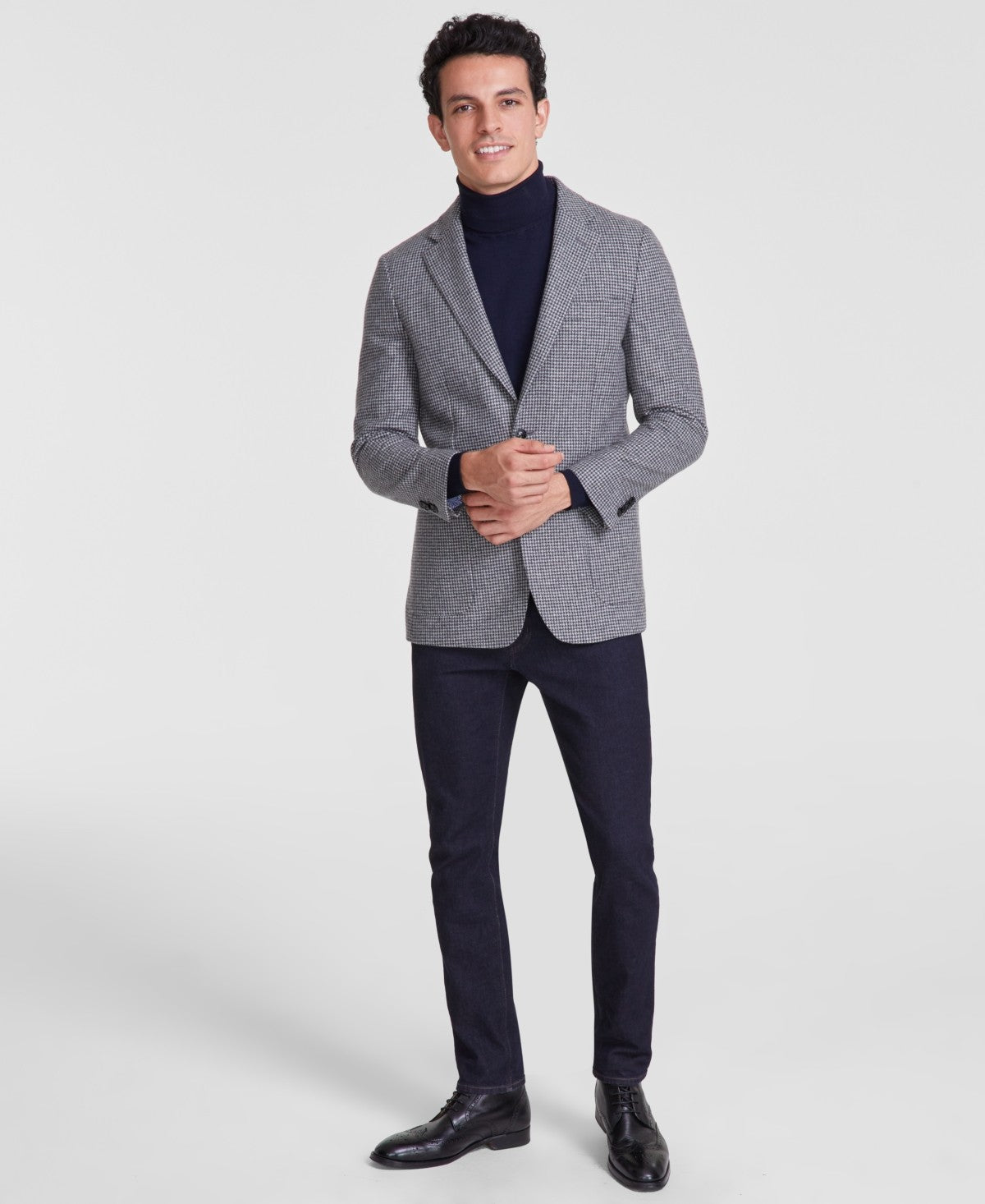 Tommy Hilfiger Mens Modern fit Sport Coat Blazer 42 R Grey Black Houndstooth