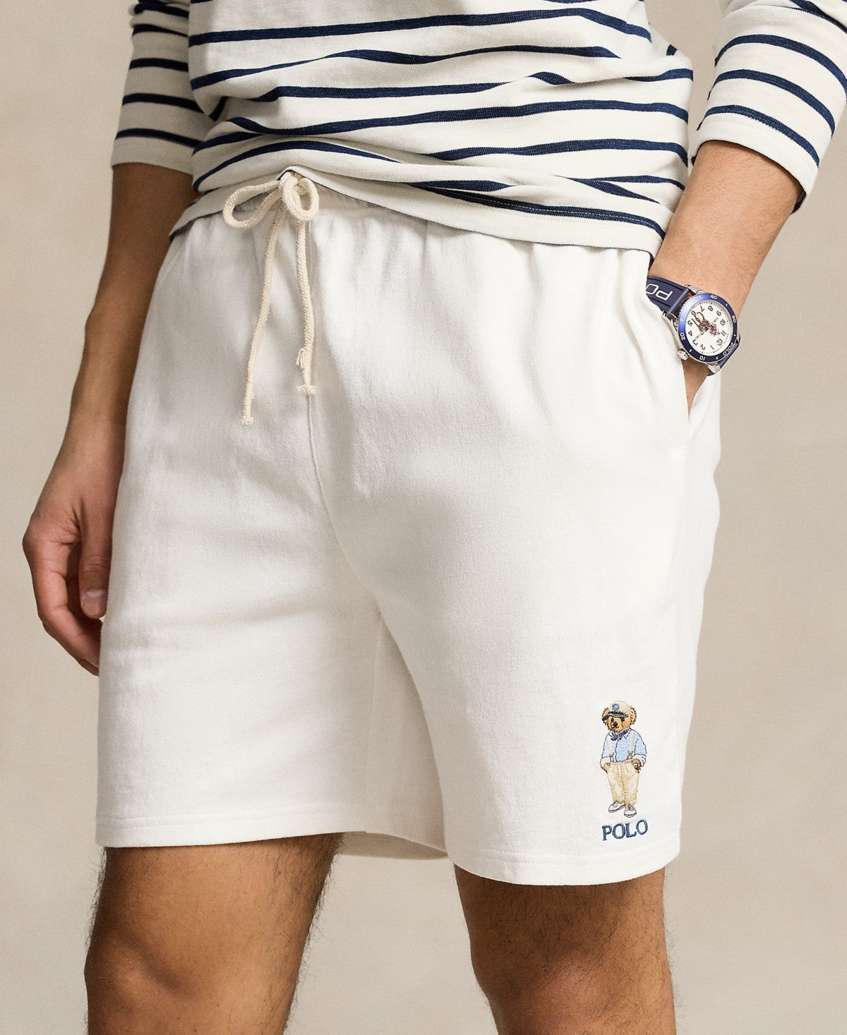 Polo Ralph Lauren Men's 6" Polo Bear Jersey Drawstring Shorts White 2XL