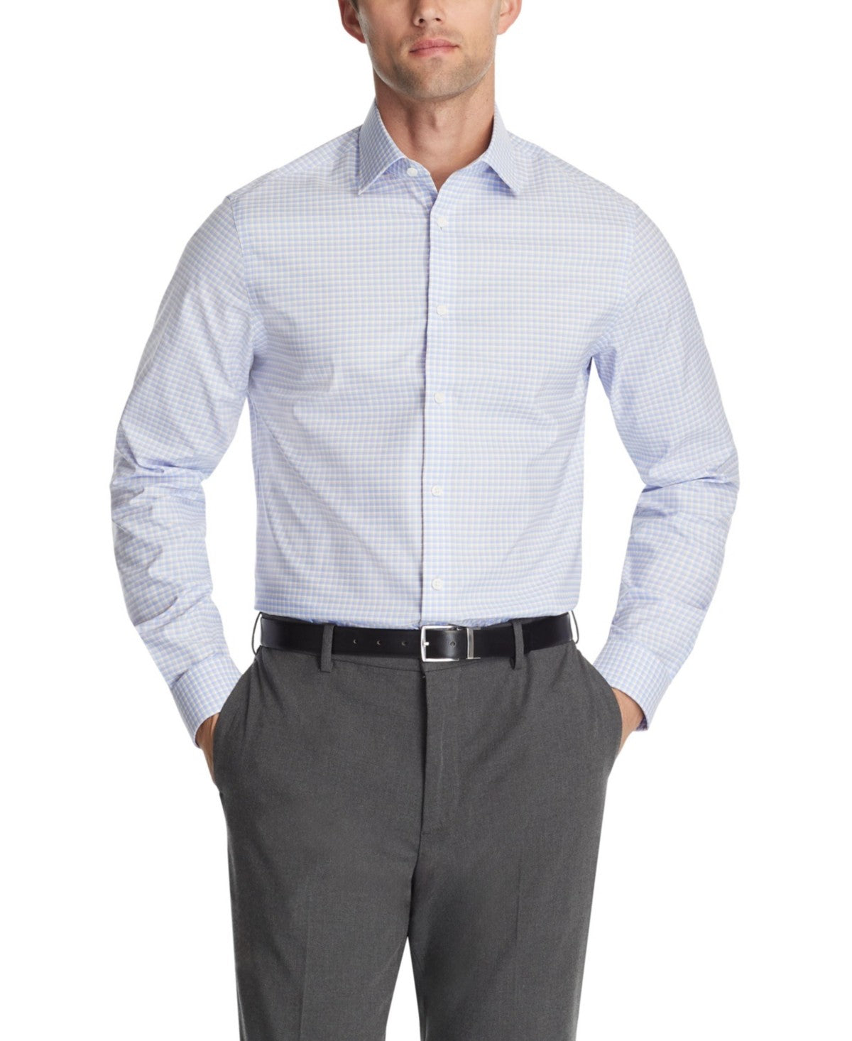Michael Kors Mens Regular fit Dress Shirt XL 17.5 in 36-37 Light Blue Check