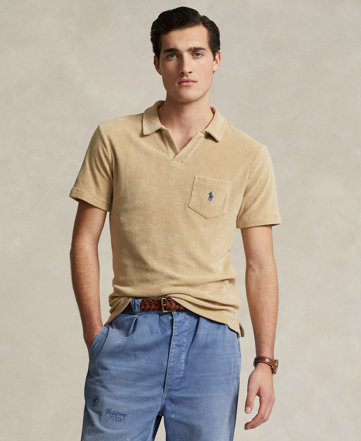 Polo Ralph Lauren Mens Regular fit Short Sleeve Polo Shirt XL Beige Solid
