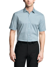Van Heusen Mens Slim fit Short Sleeve Button-Up Shirt Small Green Solid Stretch