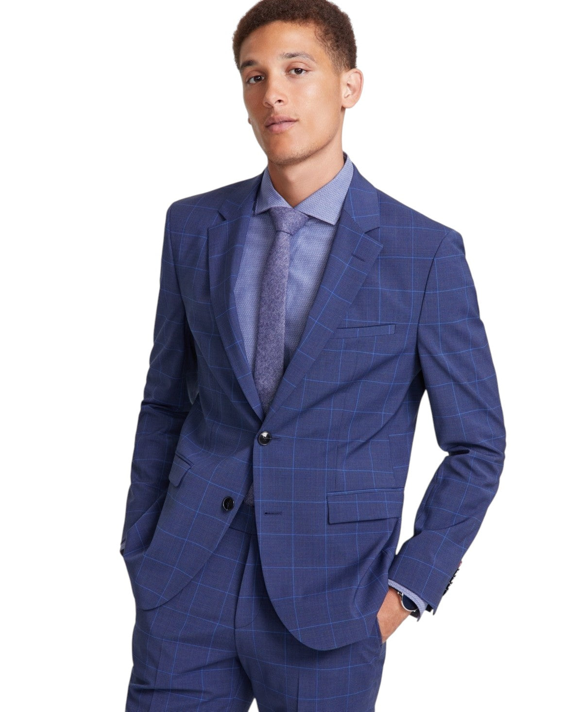 Hugo Boss Mens Modern fit Suit Jacket Blazer 42 R Blue Windowpane Plaid
