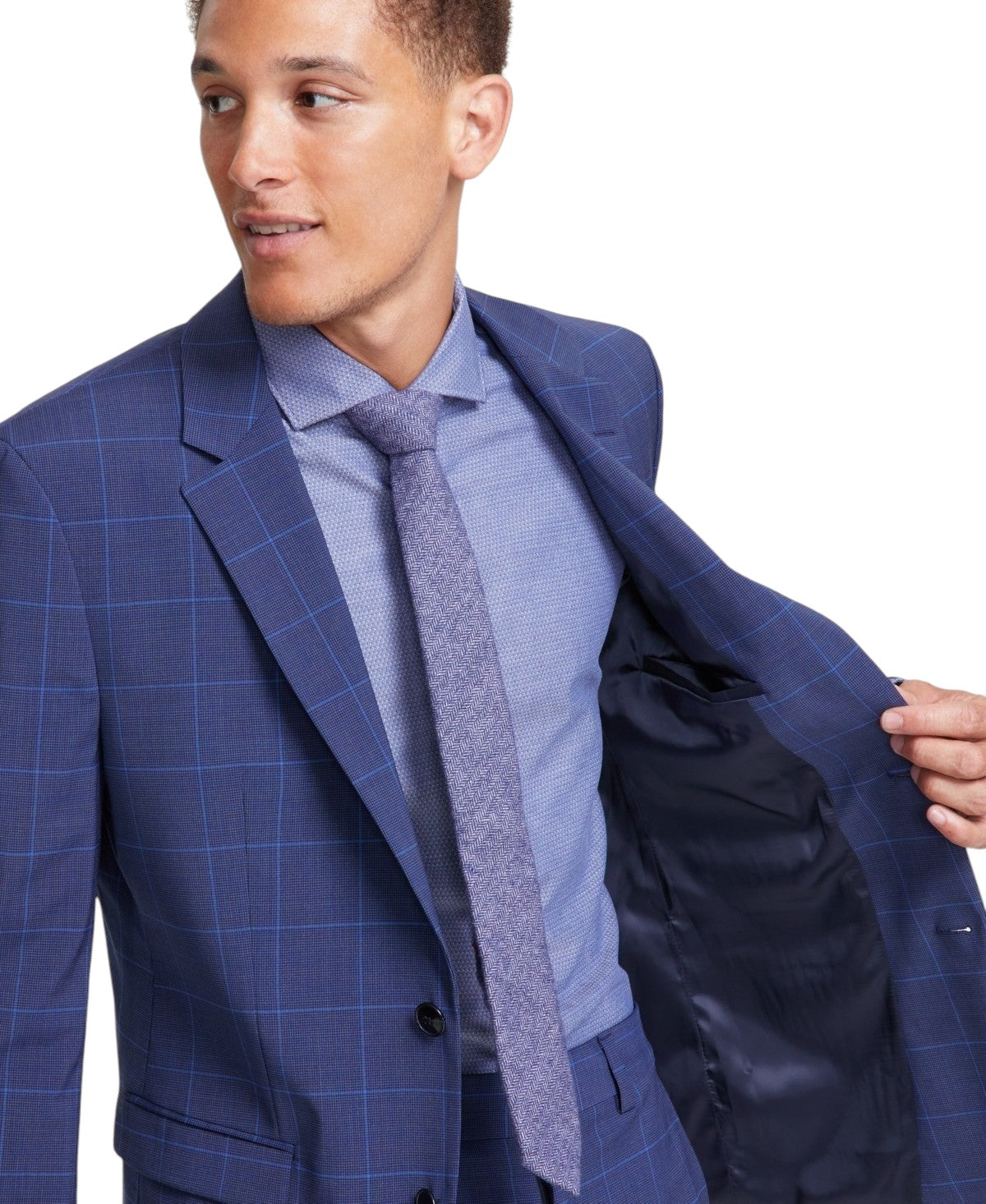 Hugo Boss Mens Modern fit Suit Jacket Blazer 42 R Blue Windowpane Plaid
