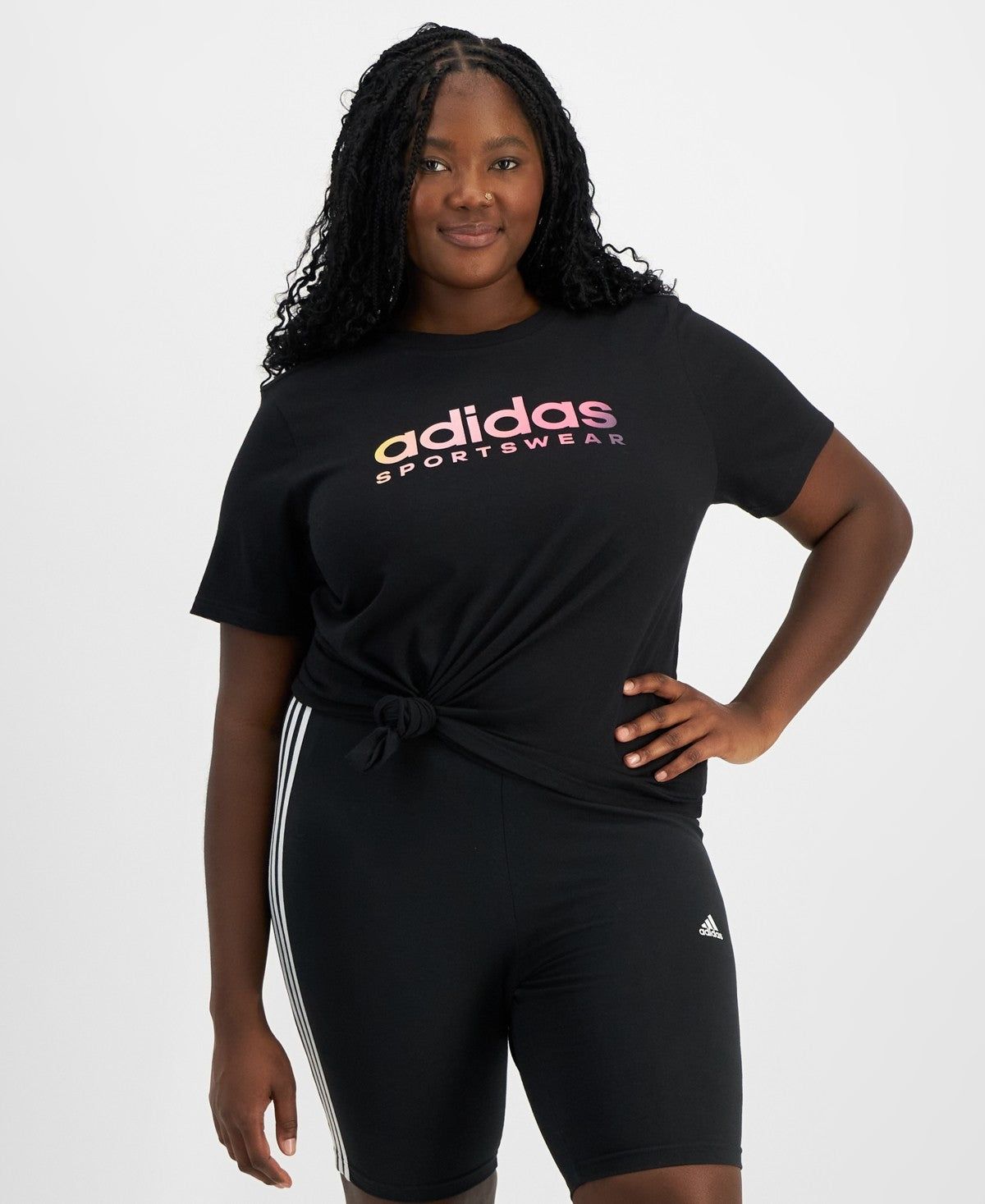 Adidas Women Regular fit Short Sleeve T-Shirt Shirt 2X Black Solid