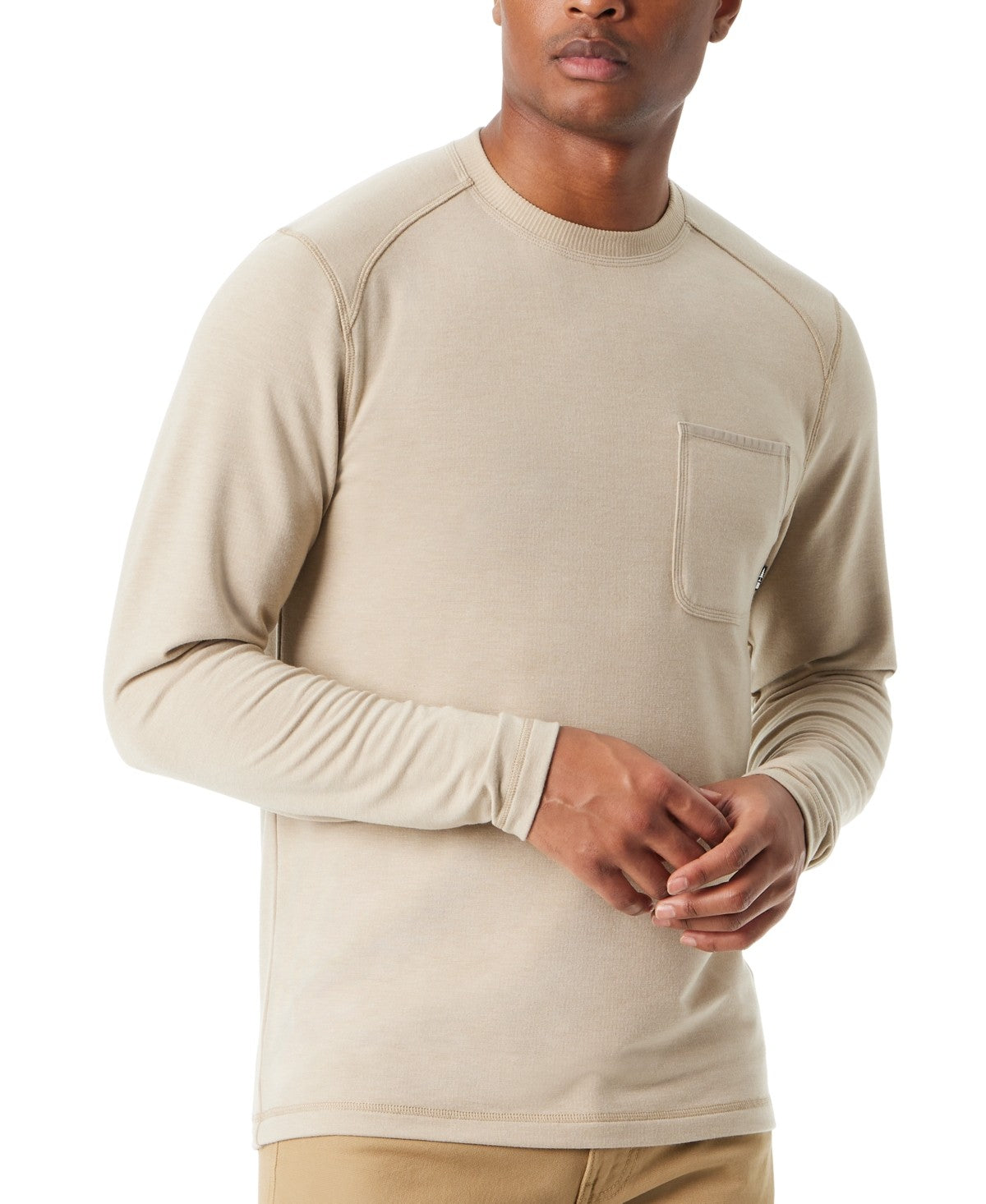 BASS OUTDOOR Men Regular fit Long Sleeve T-Shirt Shirt Large Beige Solid