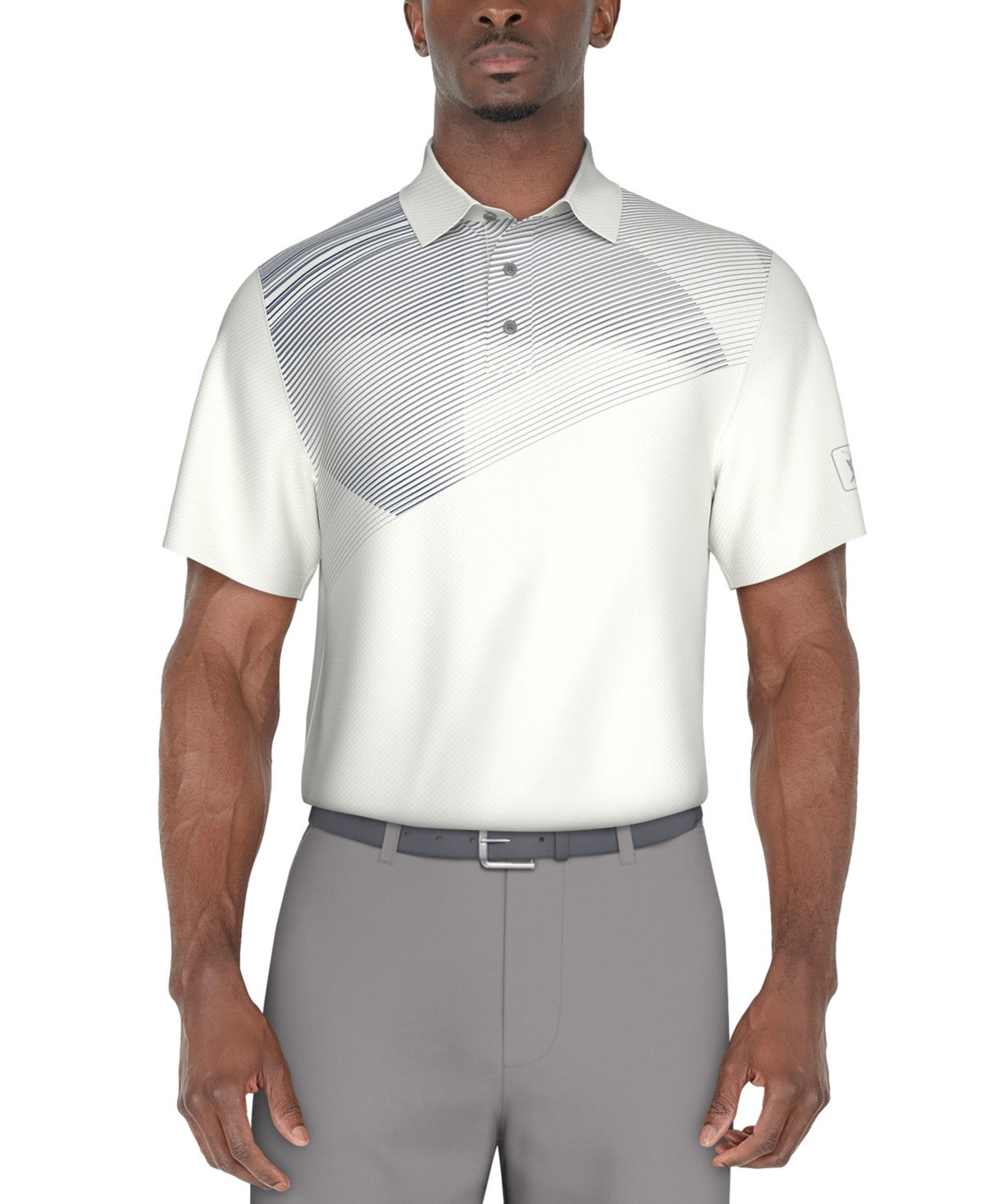 Pga Tour Mens Athletic fit Short Sleeve Polo Shirt XXL White Geometric Stretch