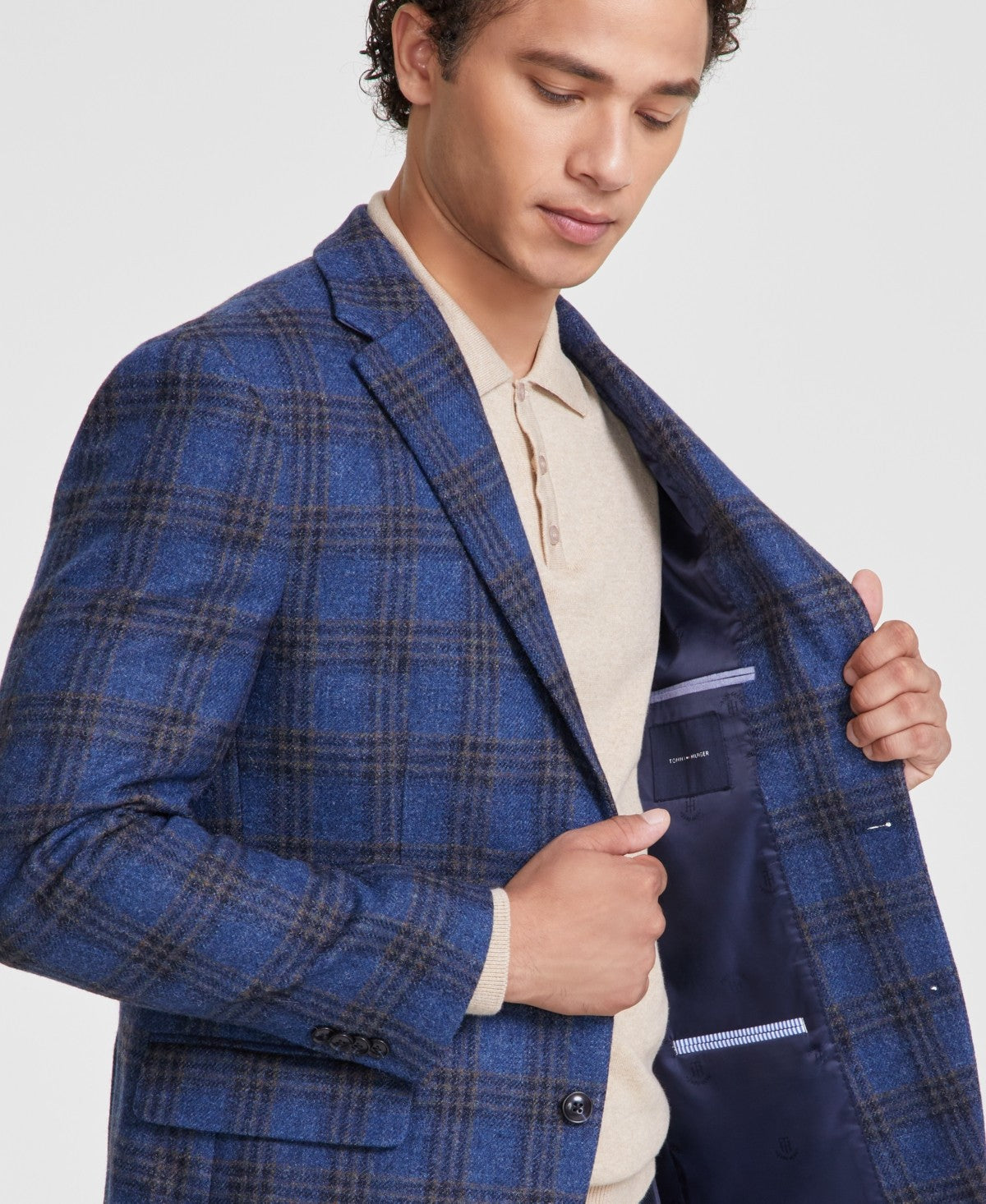 Tommy Hilfiger Mens Modern fit Sport Coat Blazer 48 R Blue Plaid
