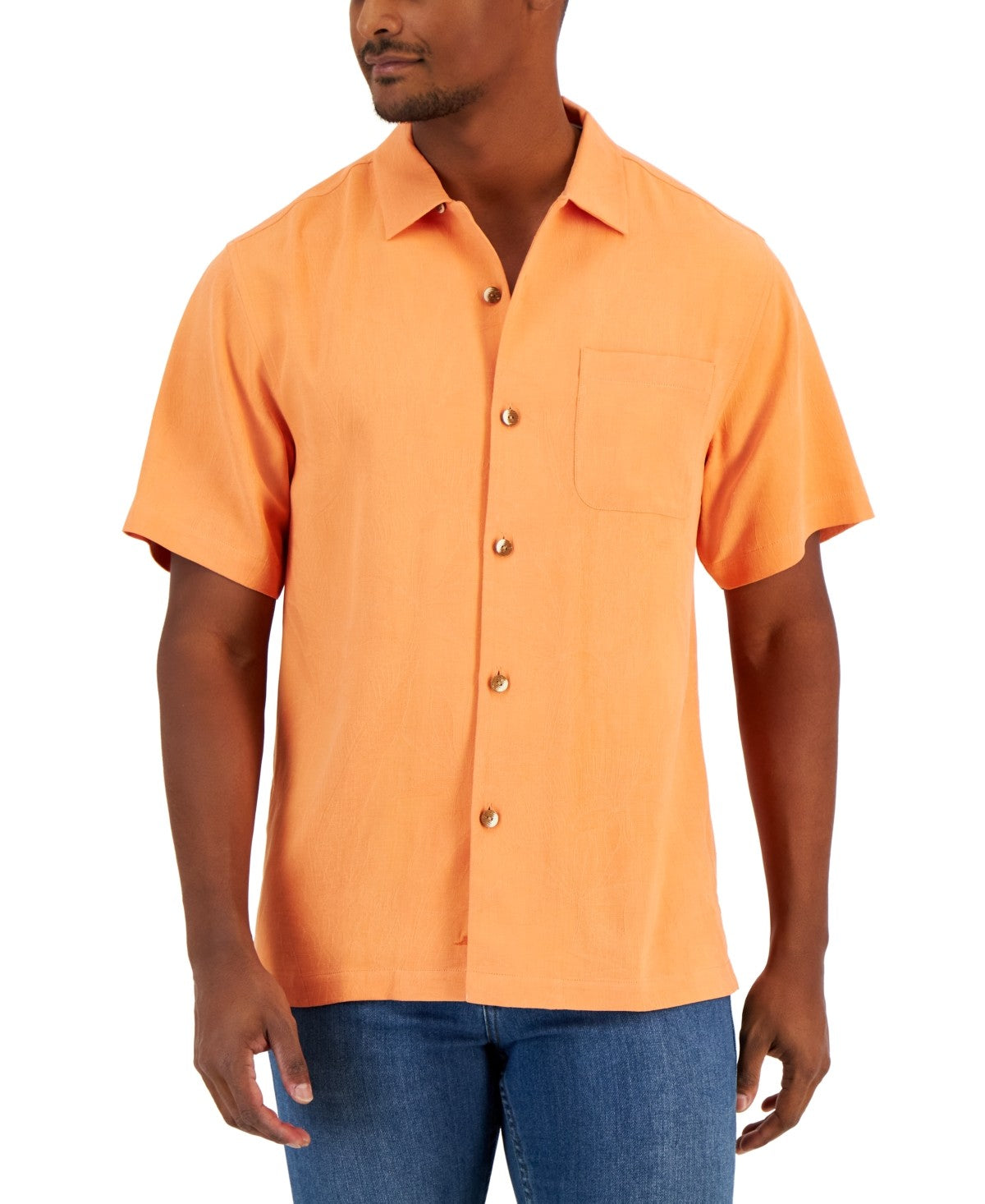 Tommy Bahama Men Regular fit Short Sleeve Button-Up Shirt XXL Orange Solid