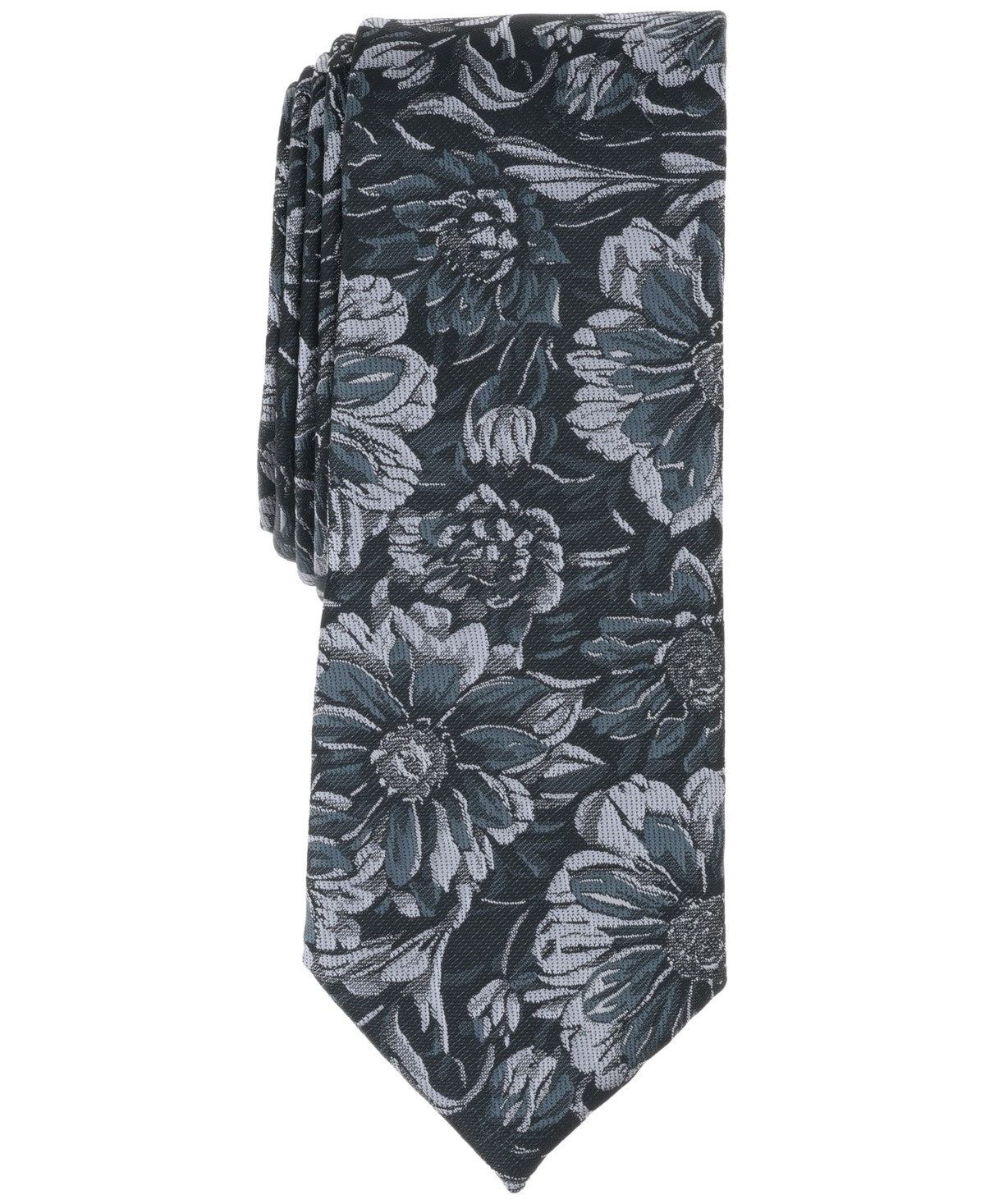 Bar III Mens Lawrence Skinny Floral Neck Tie Grey Dark Charcoal