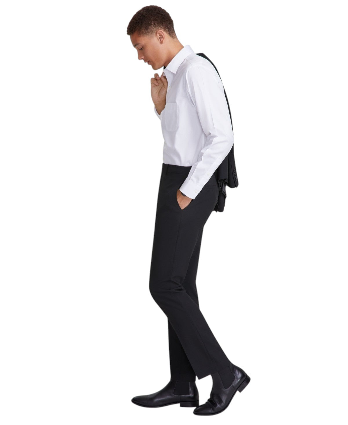 Dkny Mens Modern fit 2 Piece Suit 44 R / 37 Waist Black Solid Stretch