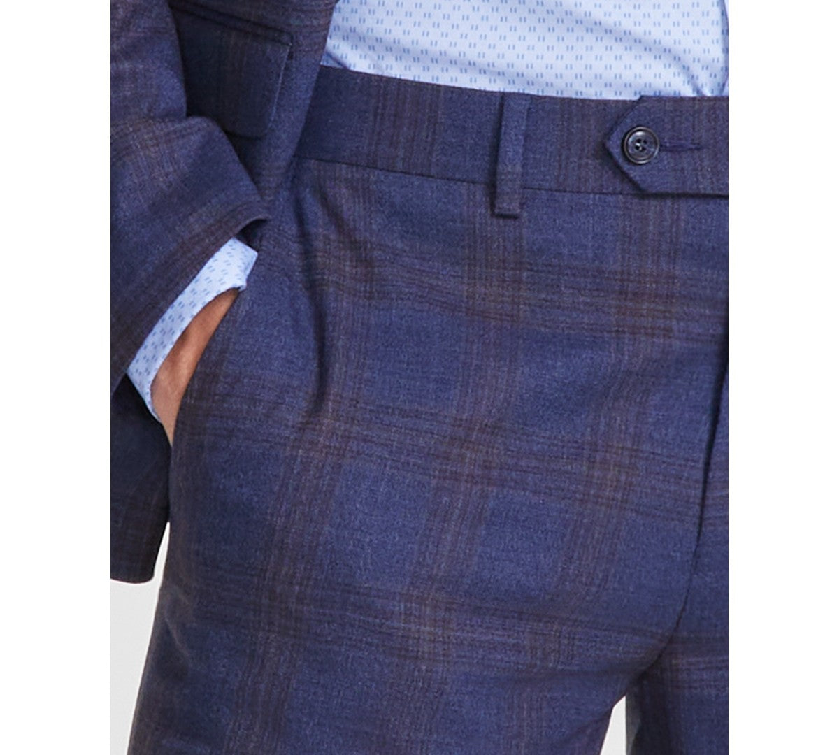 Bar Iii Mens Slim fit Dress Pants 36 / 30 Navy Blue Plaid Stretch
