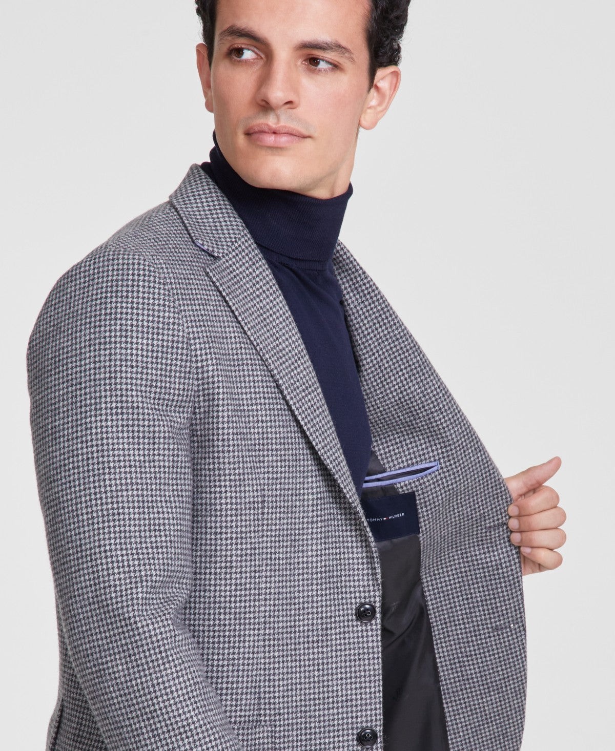 Tommy Hilfiger Mens Modern fit Sport Coat Blazer 44 L Grey Stretch Houndstooth