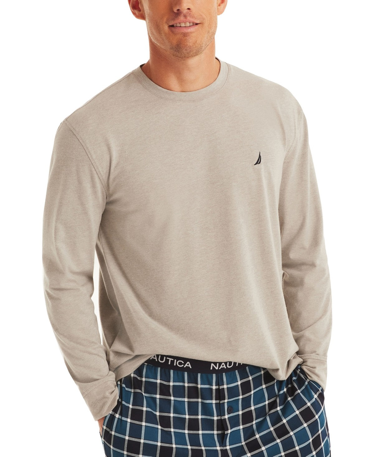 Nautica Mens Long Sleeve Crewneck T-Shirt Gray Heather Medium