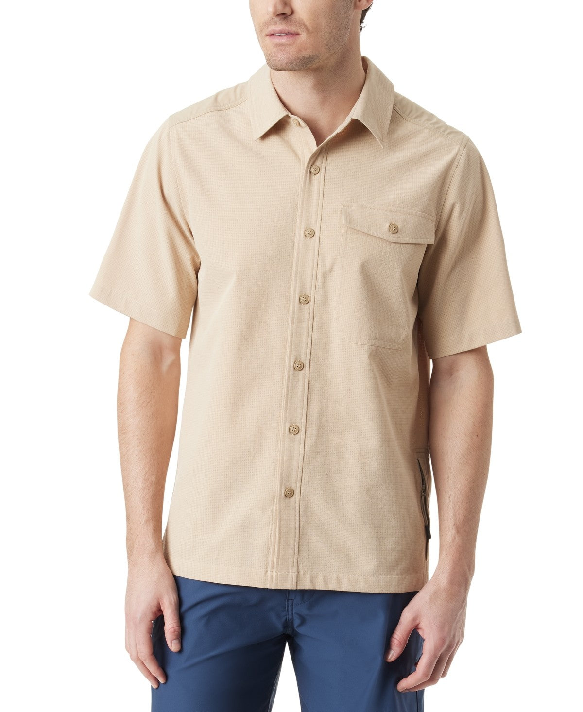 BASS OUTDOOR Mens Regular fit Short Sleeve Button-Up Shirt XL Beige Solid
