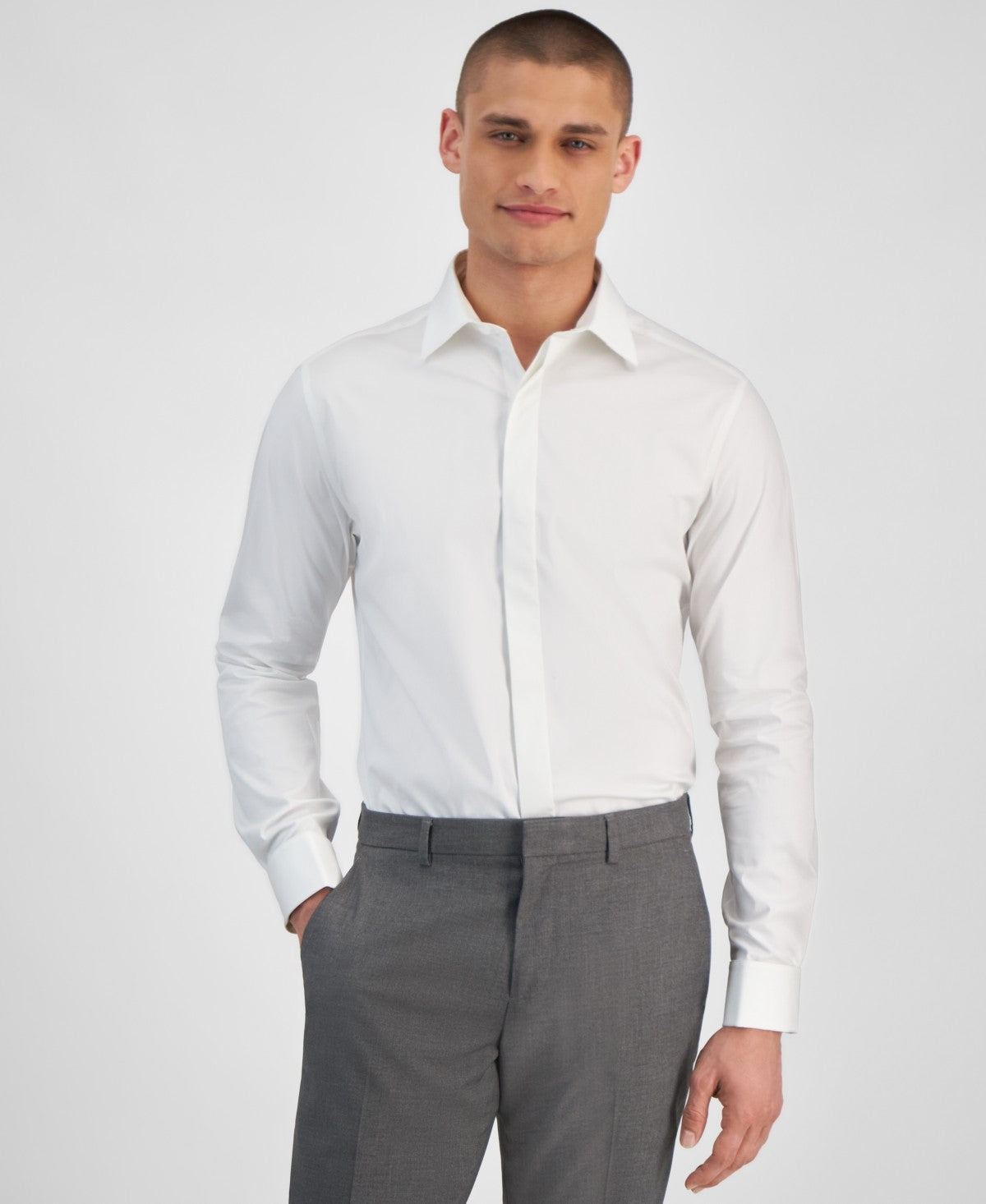 Alfani Mens Slim fit Dress Shirt XL 17-17.5 34-35 White Solid