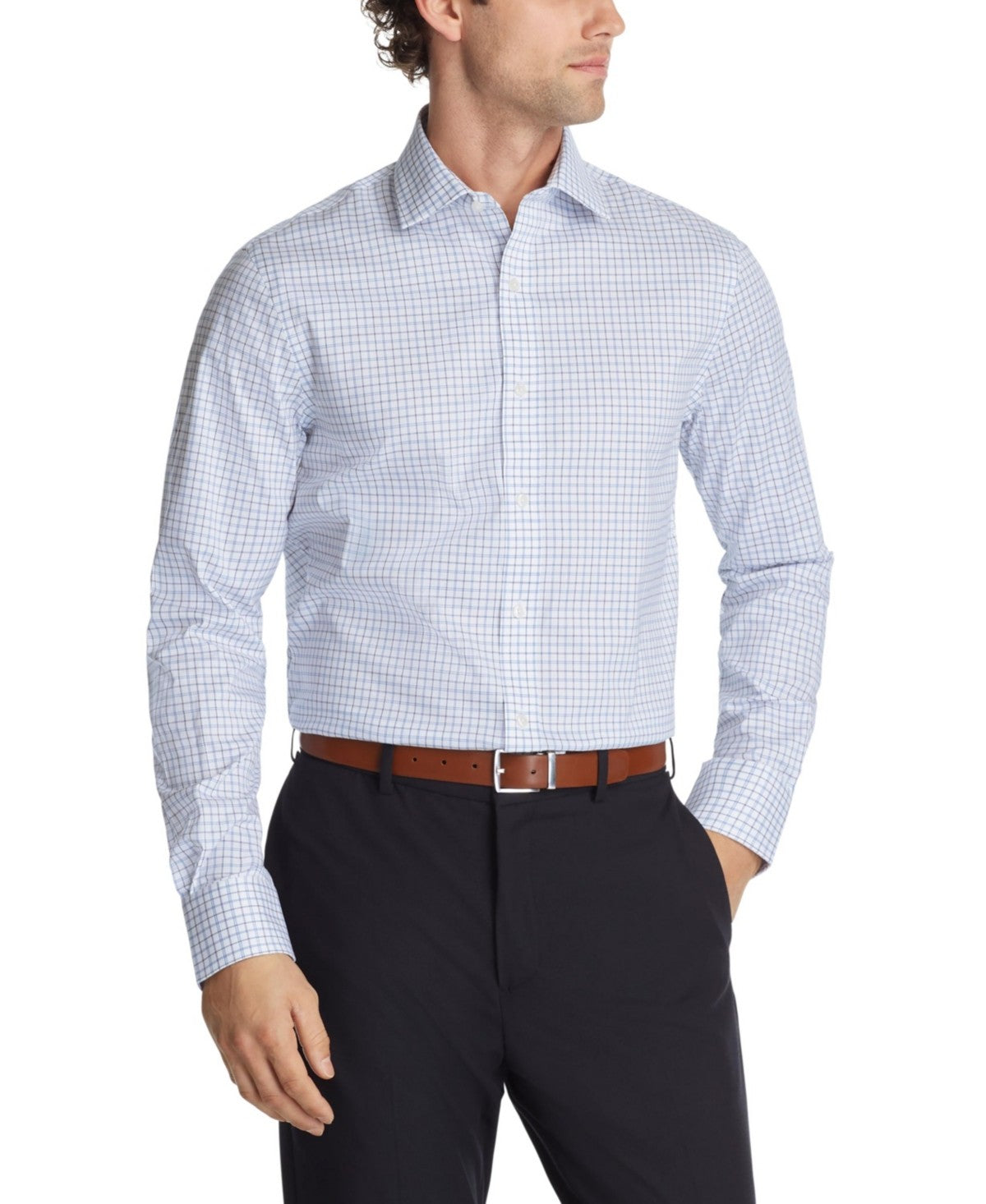 Tommy Hilfiger Mens Regular fit Dress Shirt Large 16 in 34-35 Blue Plaid