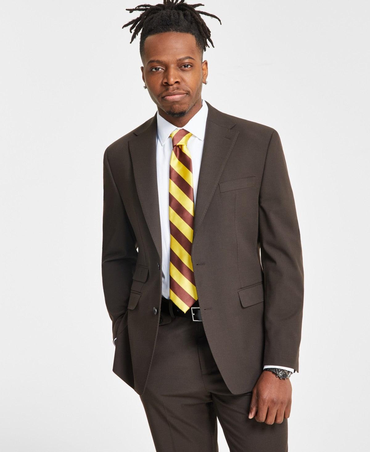 Tayion Collection Mens Classic fit Suit Jacket Blazer 42 S Brown Solid