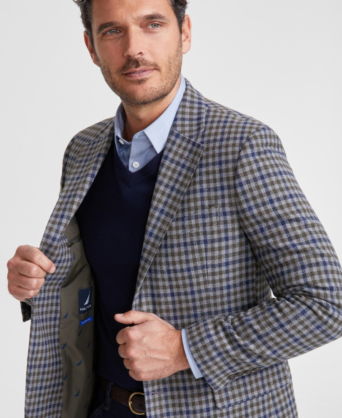 Nautica Men's Modern-Fit Gray Check Tweed Sport Coat 38 R Grey Check