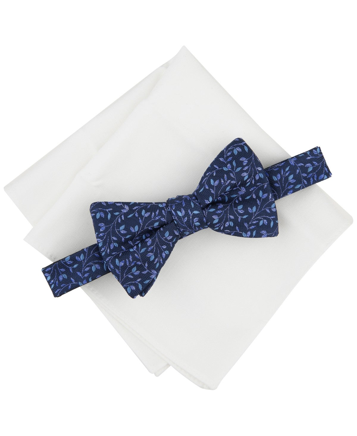 Bar Iii Mens Regular fit Bow Tie Necktie One Size Blue Floral Pocket Square Set