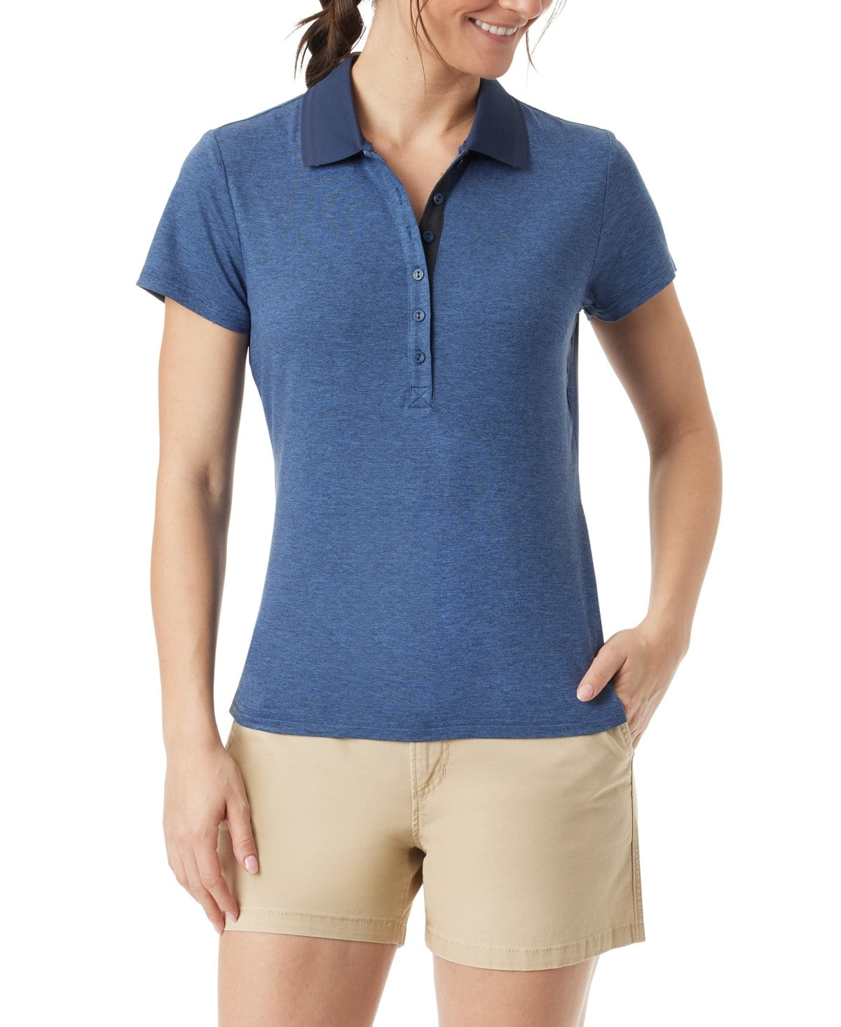 Bass Outdoor Women Regular fit Short Sleeve Polo Shirt Medium Blue Solid