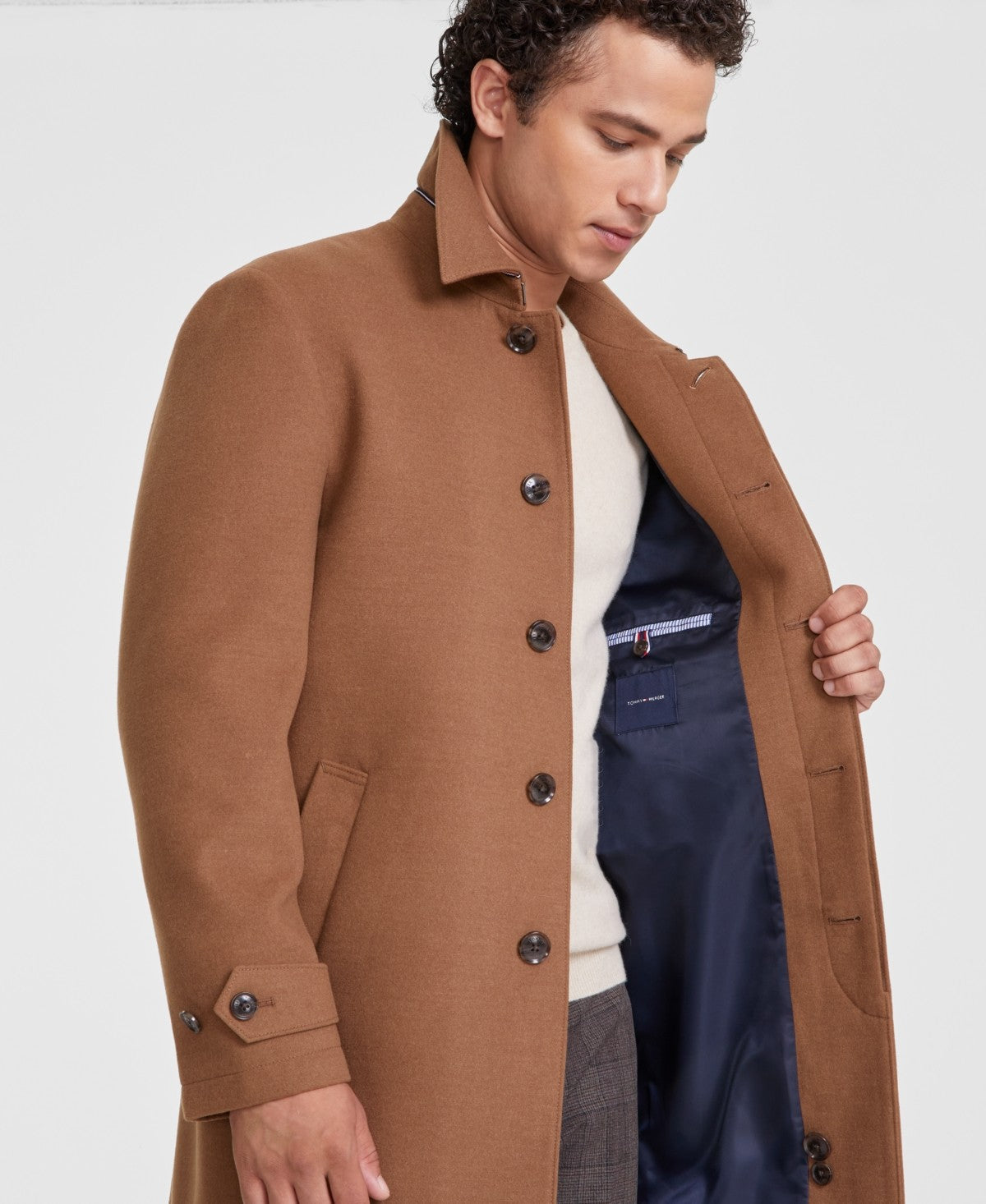 Tommy Hilfiger Mens Melange Overcoat Coat 40R Dark Camel Brown