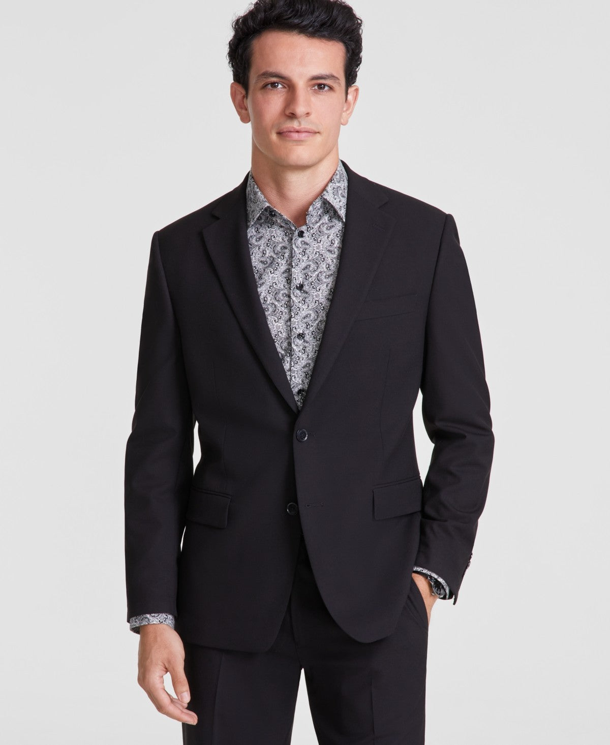 Tallia Mens Classic fit Suit Jacket Blazer 46 L Black Solid