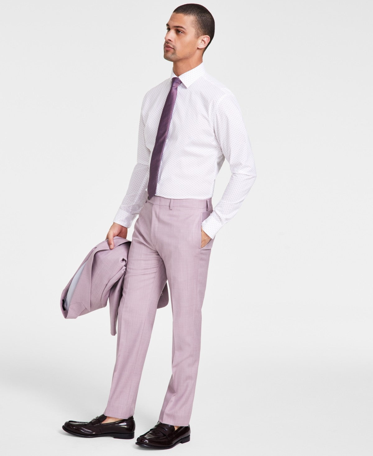 Calvin Klein Mens Slim fit Dress Pants 42 / 30 Pink Solid