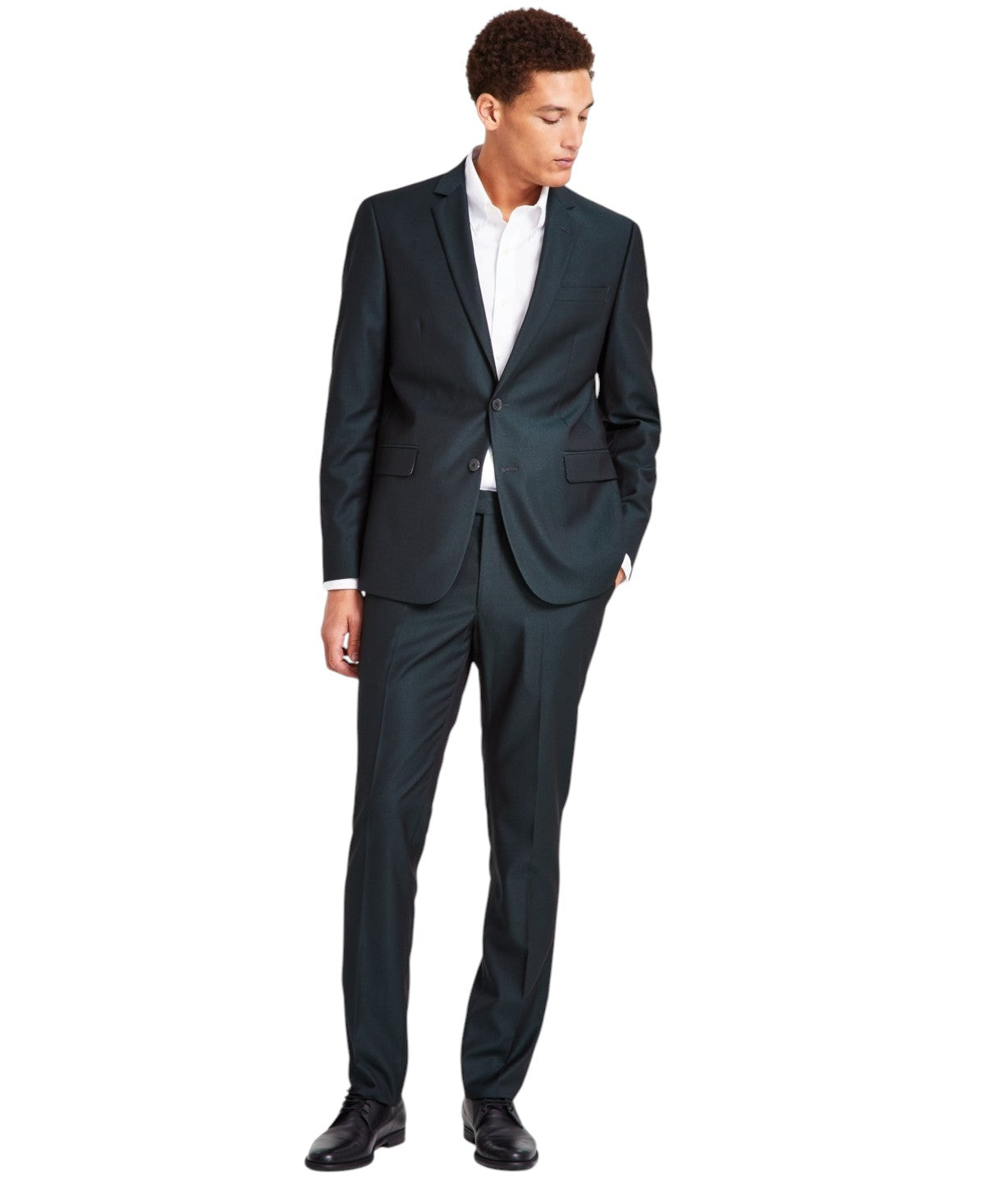 Nick Graham Mens Slim fit 2 Piece Suit 44 R / 38 Waist Dark Green Plaid Stretch