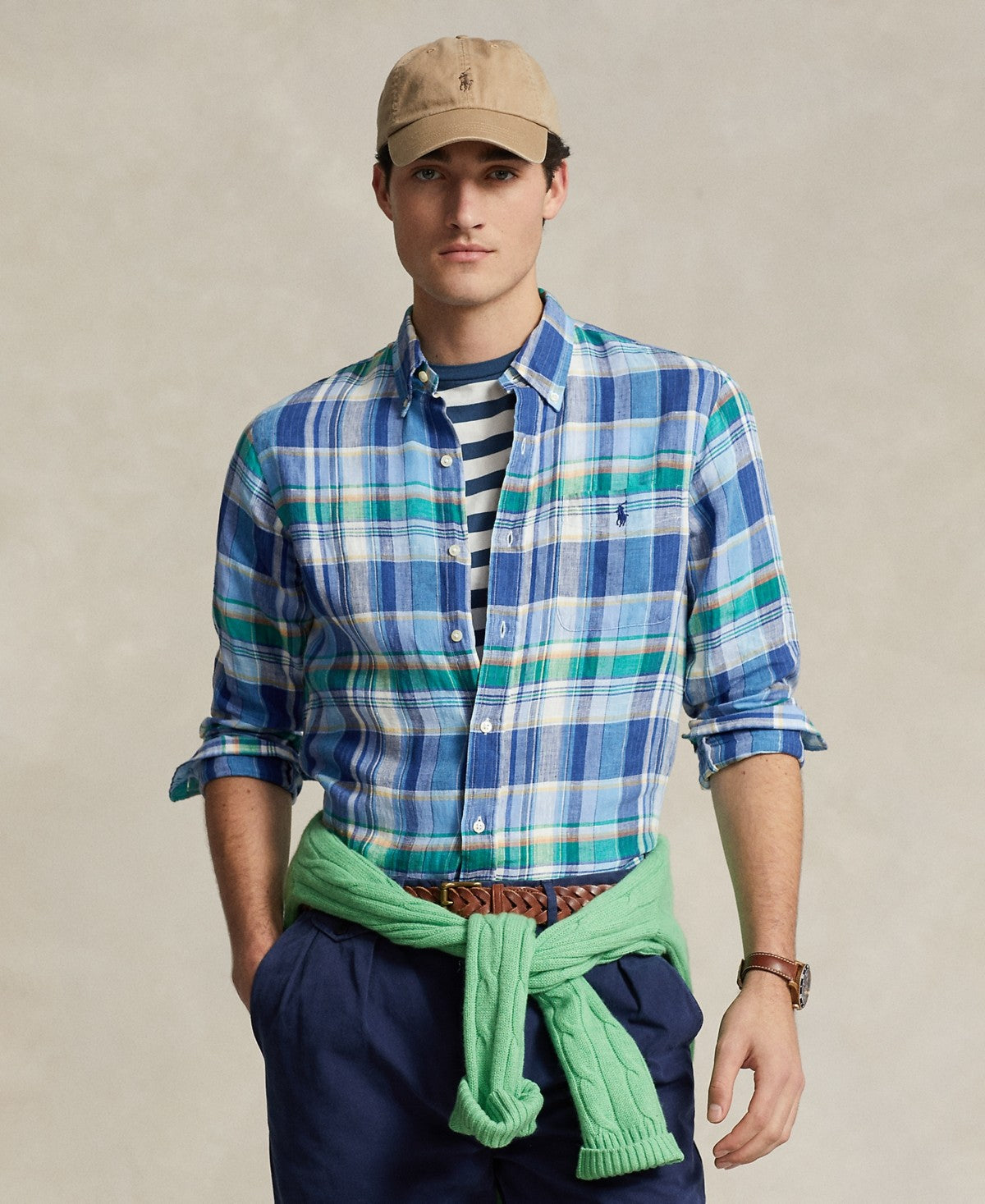 Polo Ralph Lauren Mens Classic fit Long Sleeve Button-Up Shirt XS Blue Plaid