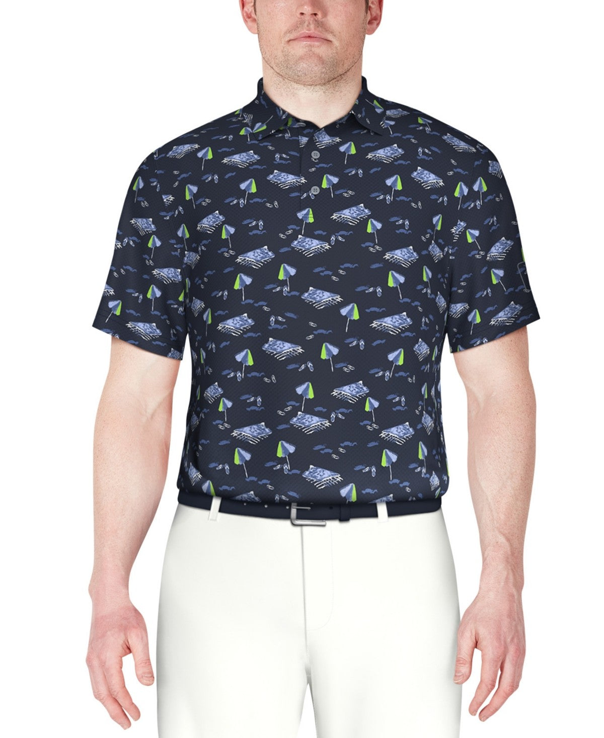 PGA TOUR Mens Regular fit Short Sleeve Polo Shirt Medium Blue Beach Pattern