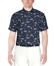 PGA TOUR Mens Regular fit Short Sleeve Polo Shirt Medium Blue Beach Pattern