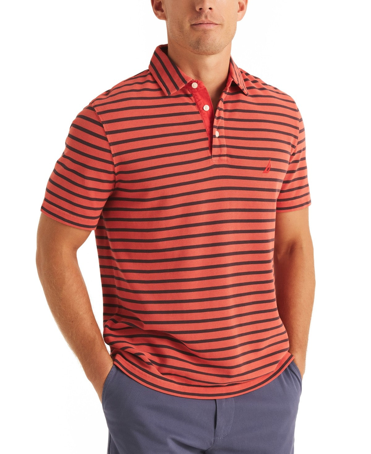 Nautica Men Regular fit Short Sleeve Polo Shirt Small Red Striped