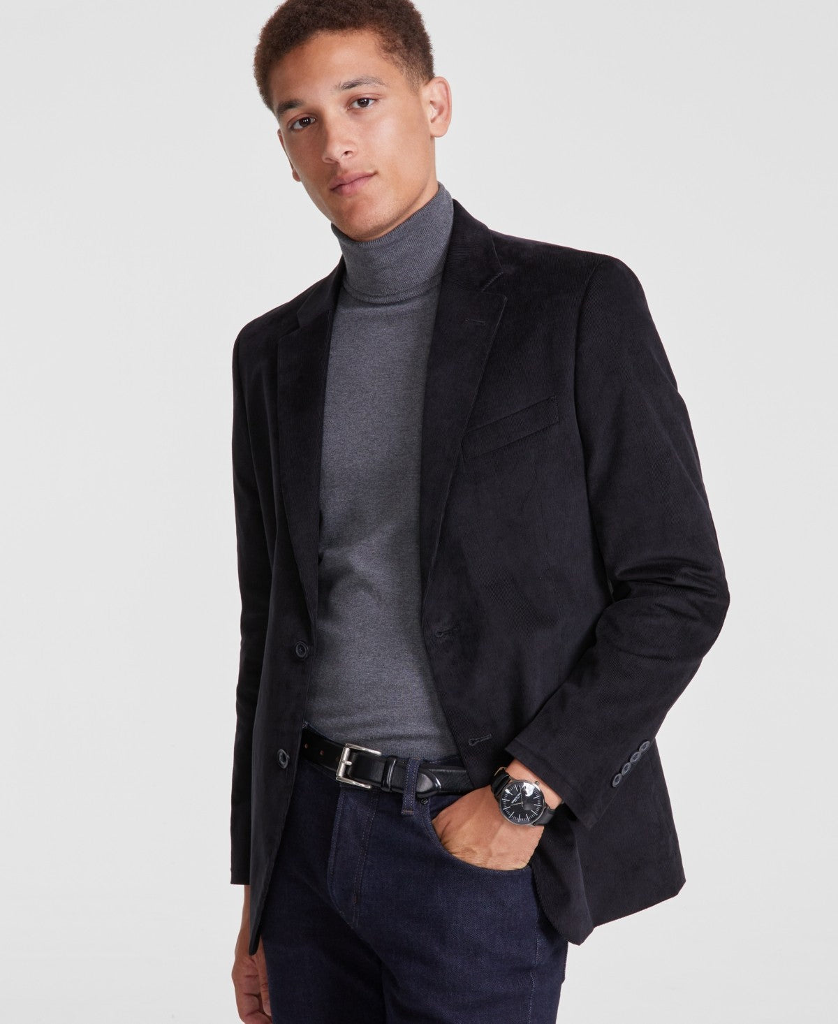 Nautica Mens Modern fit Corduroy Sport Coat Blazer 38 R Black Solid Stretch