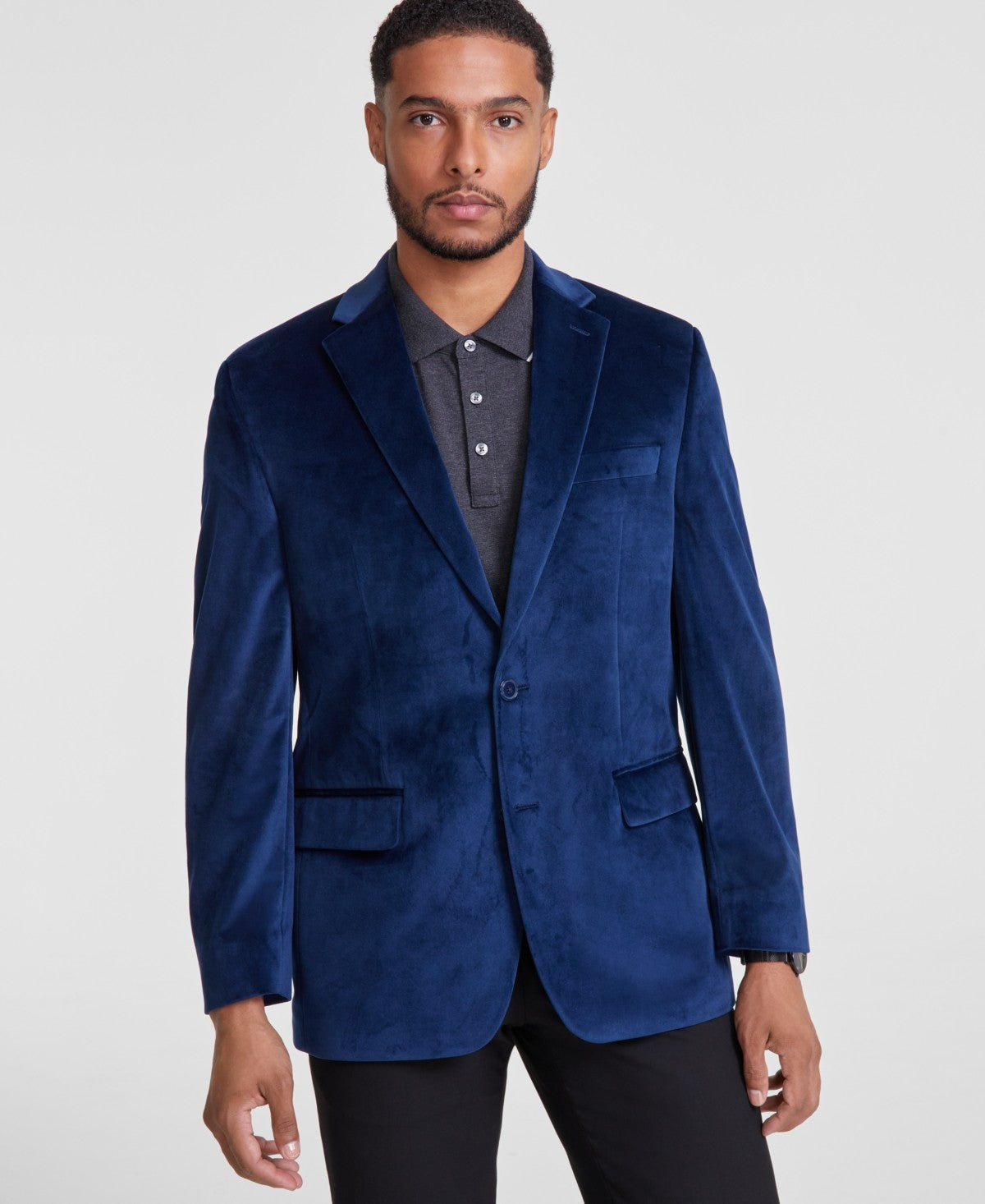 Michael Kors Mens Classic fit Velvet Sport Coat Blazer 54 R Blue Solid