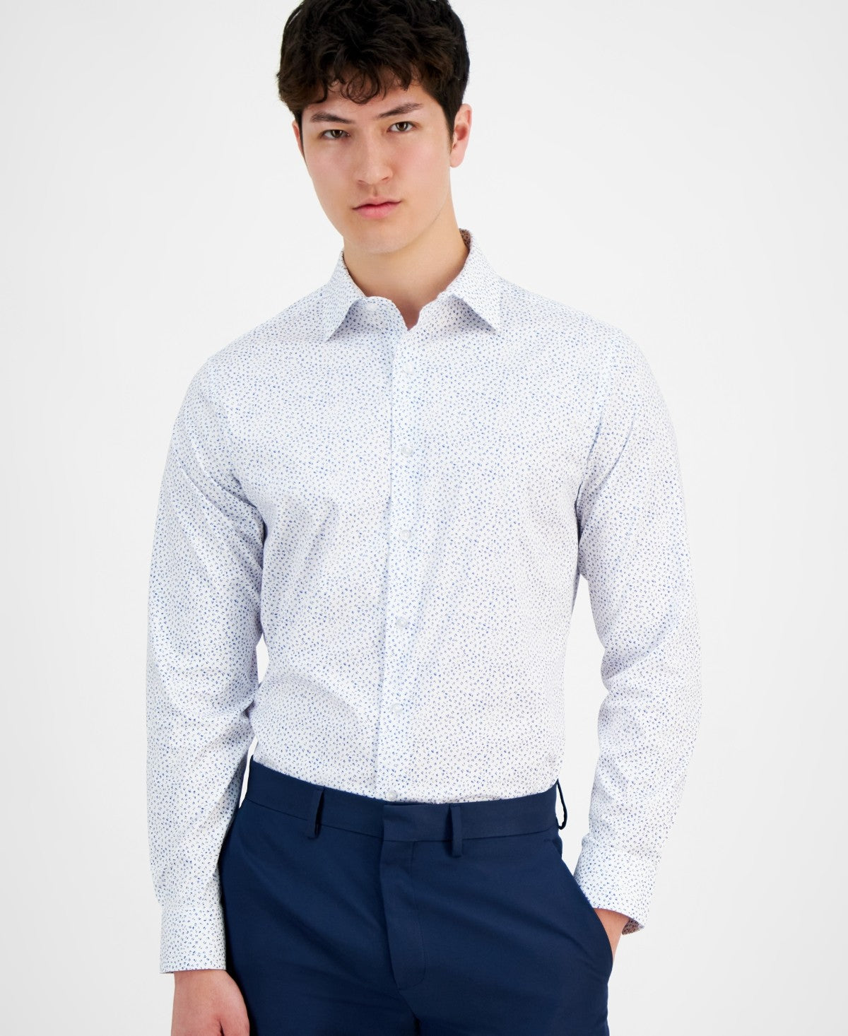 Alfani Mens Slim fit Dress Shirt Medium 15-15.5 32-33 White Geometric