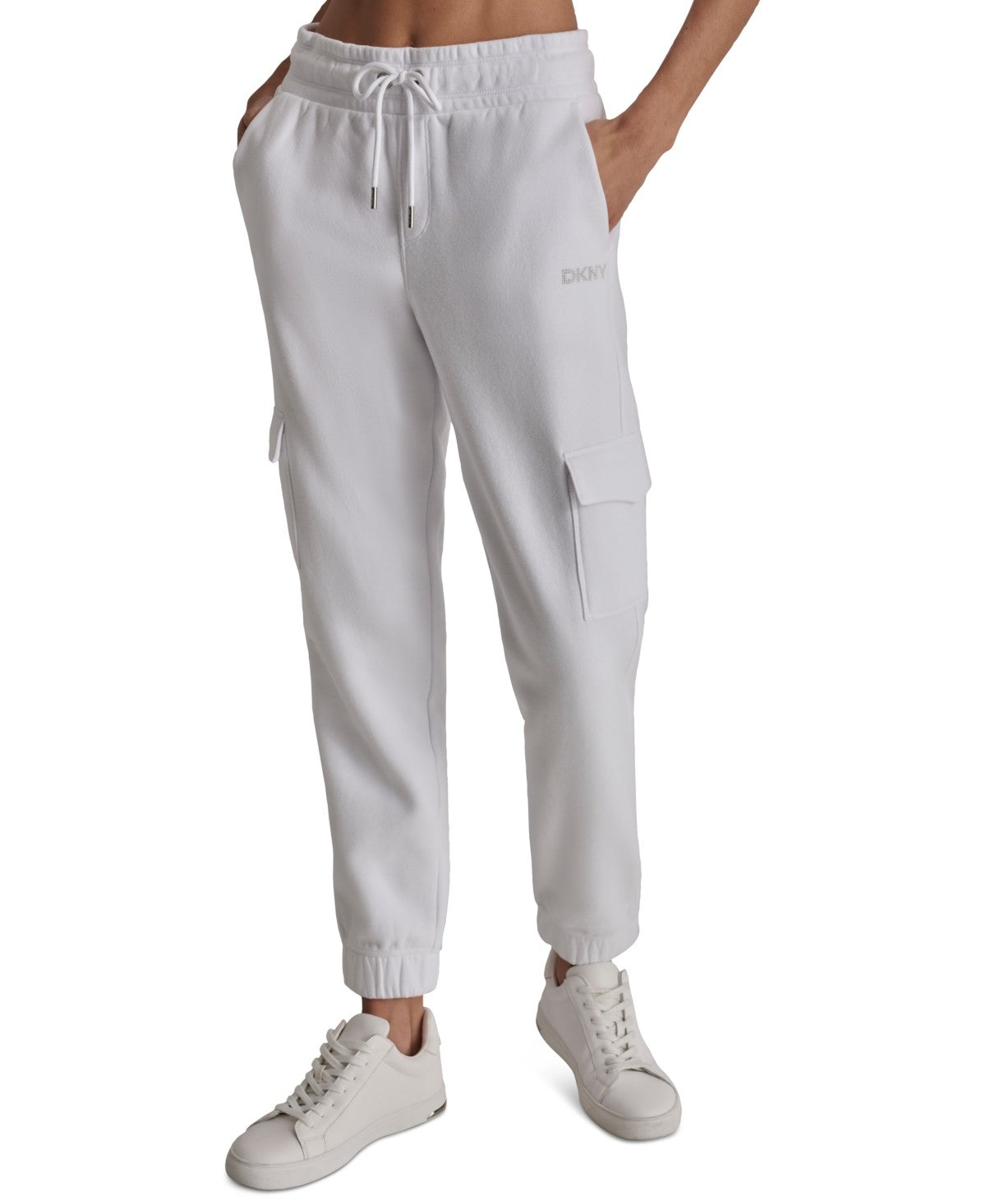 Dkny Sport Women's Studded Cargo Jogger Pants Fleece Sweatpants Large  White