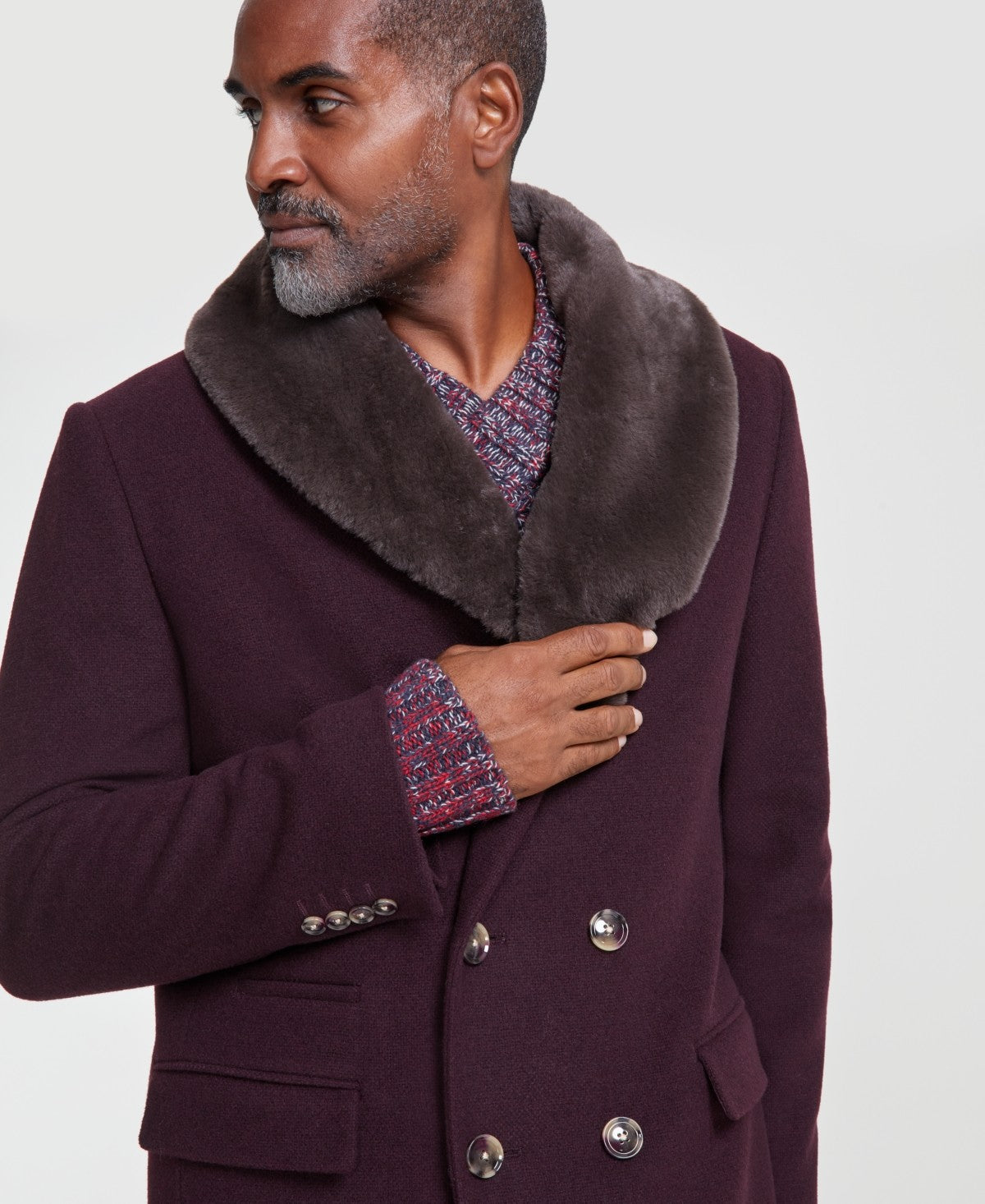 Tayion Collection Mens Regular fit Overcoat Coat 40 R Wine Red Solid