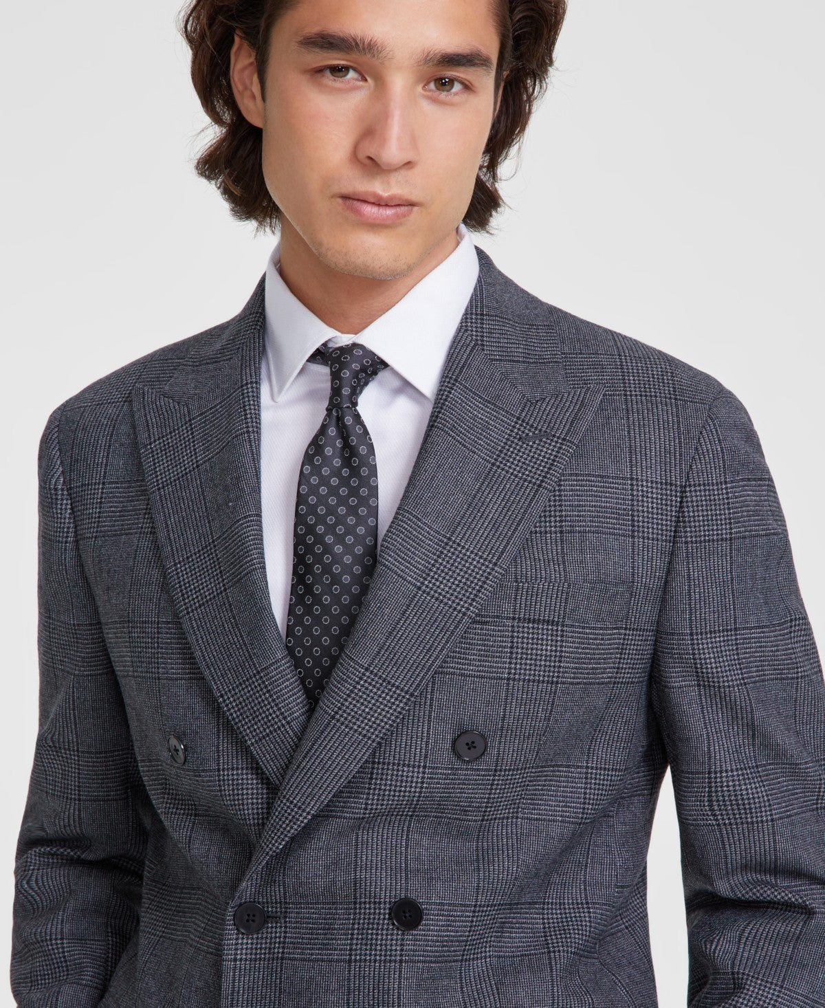 Calvin Klein Mens Slim fit Double Breasted Suit Jacket Blazer 38 R Grey Plaid