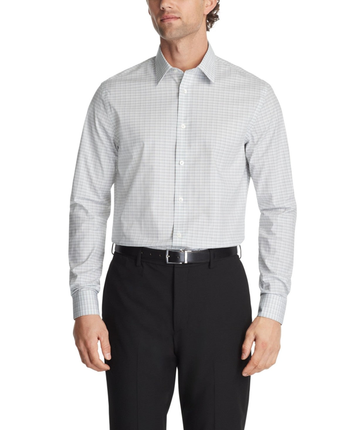 Calvin Klein Mens Regular fit Dress Shirt Large 16.5 in 32-33 Light Blue Plaid