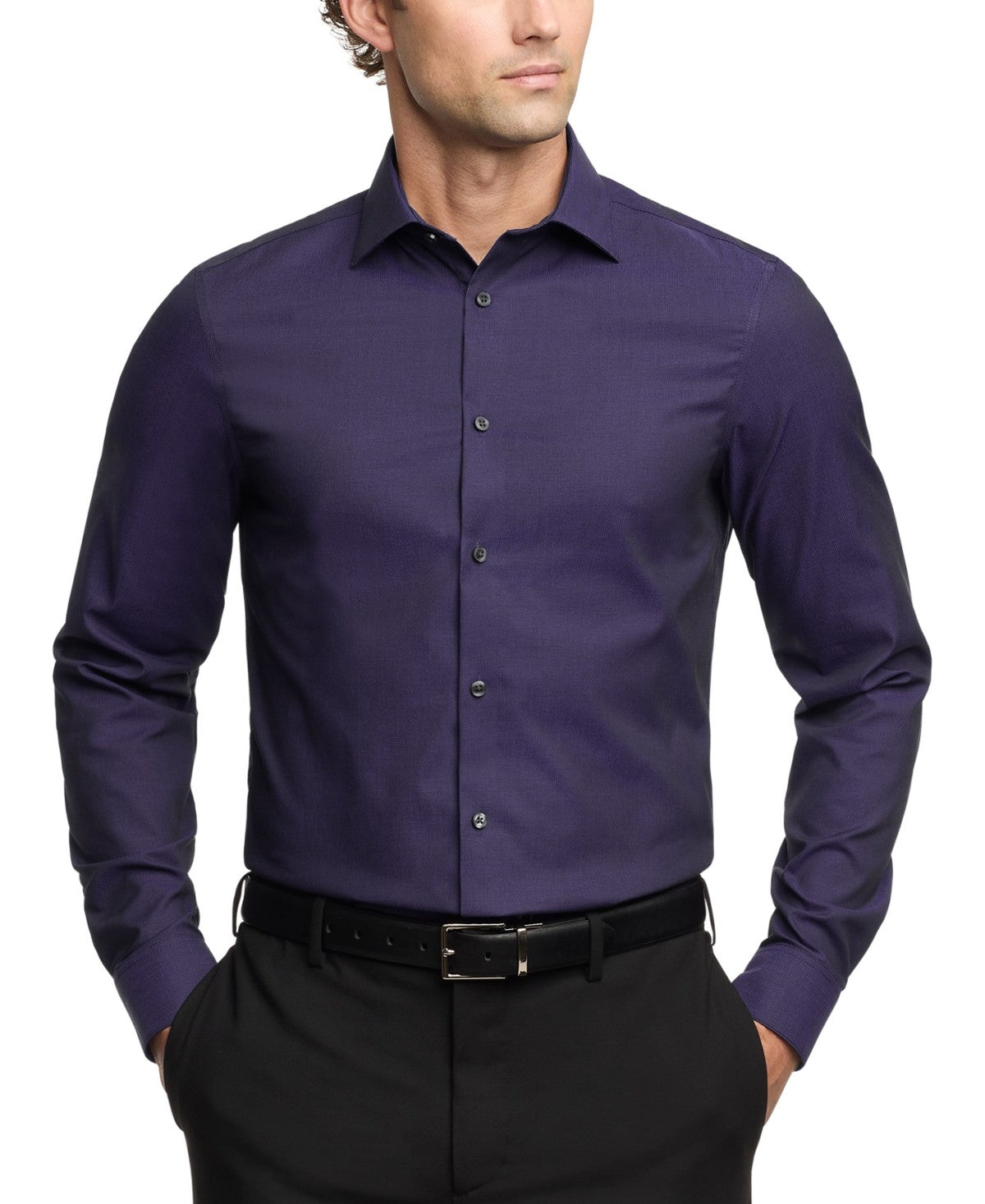 Calvin Klein Mens Slim fit Dress Shirt XL 17.5 in 34-35 Plum Purple Solid