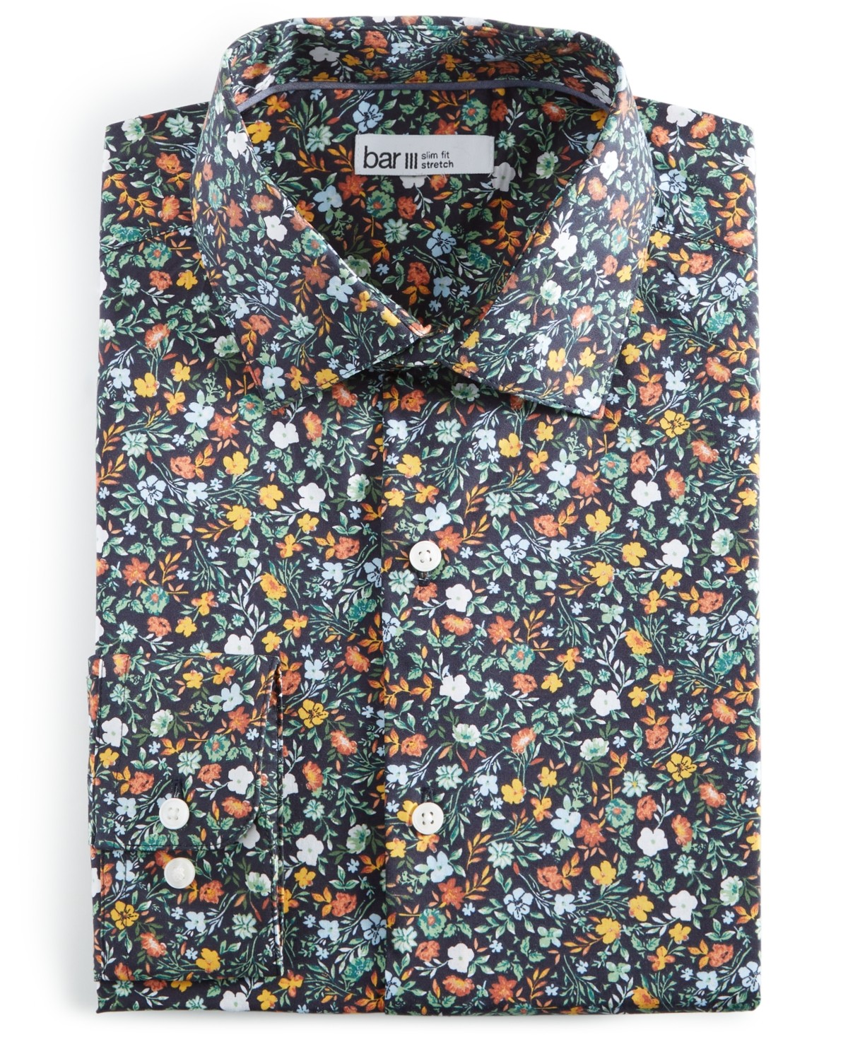 Bar Iii Mens Slim fit Long Sleeve Button-Up Shirt Medium Blue Floral