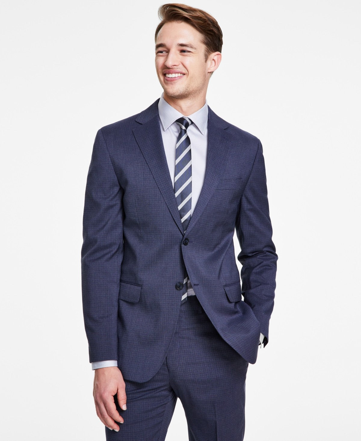 Dkny Mens Modern fit Suit Jacket Blazer 42 S Blue Mini Check Stretch