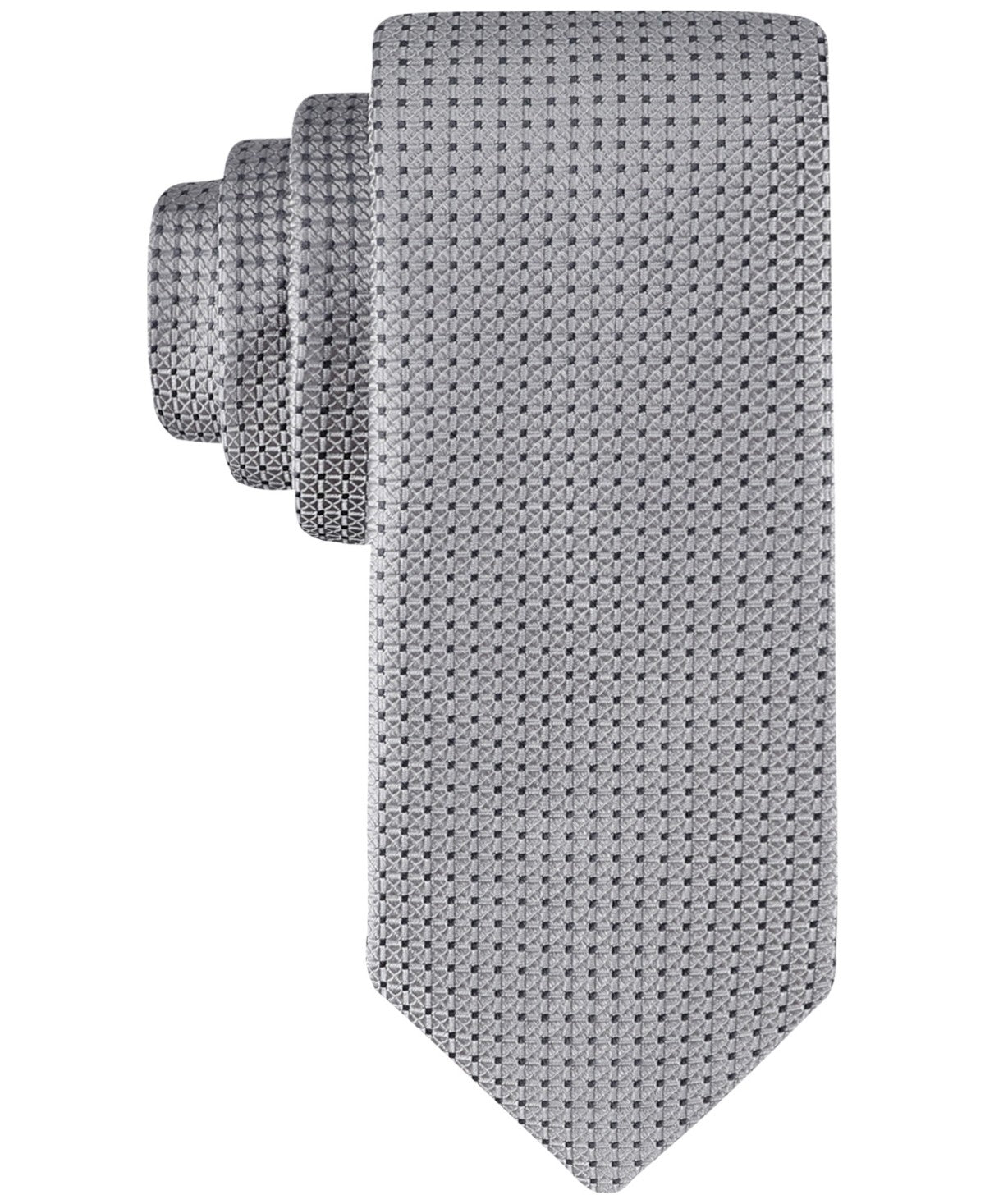 Calvin Klein Mens Regular fit Tie Necktie One Size Grey Silver Micro Grid