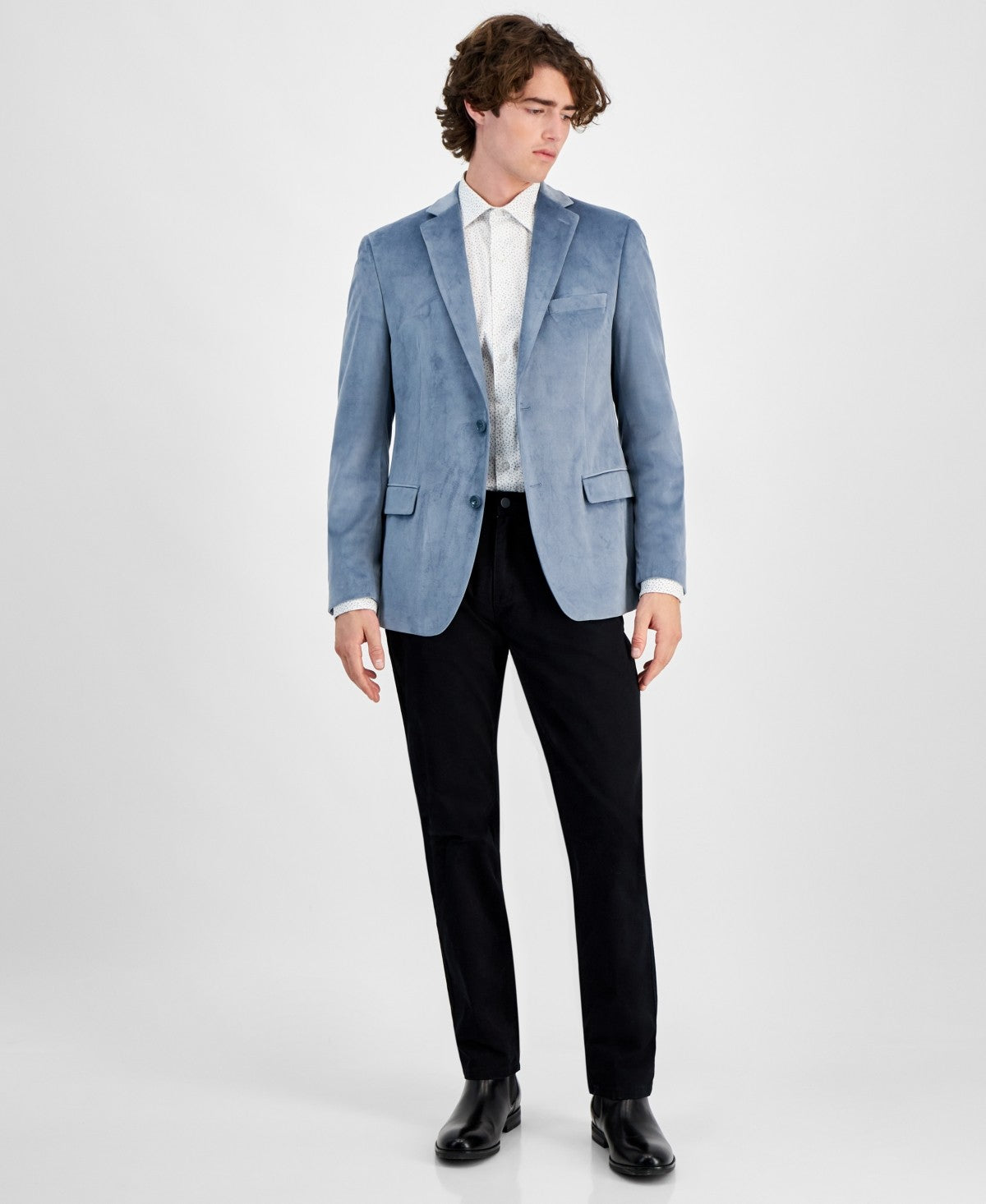 Alfani Mens Slim fit Velvet Sport Coat Blazer 46 R Light Blue Solid
